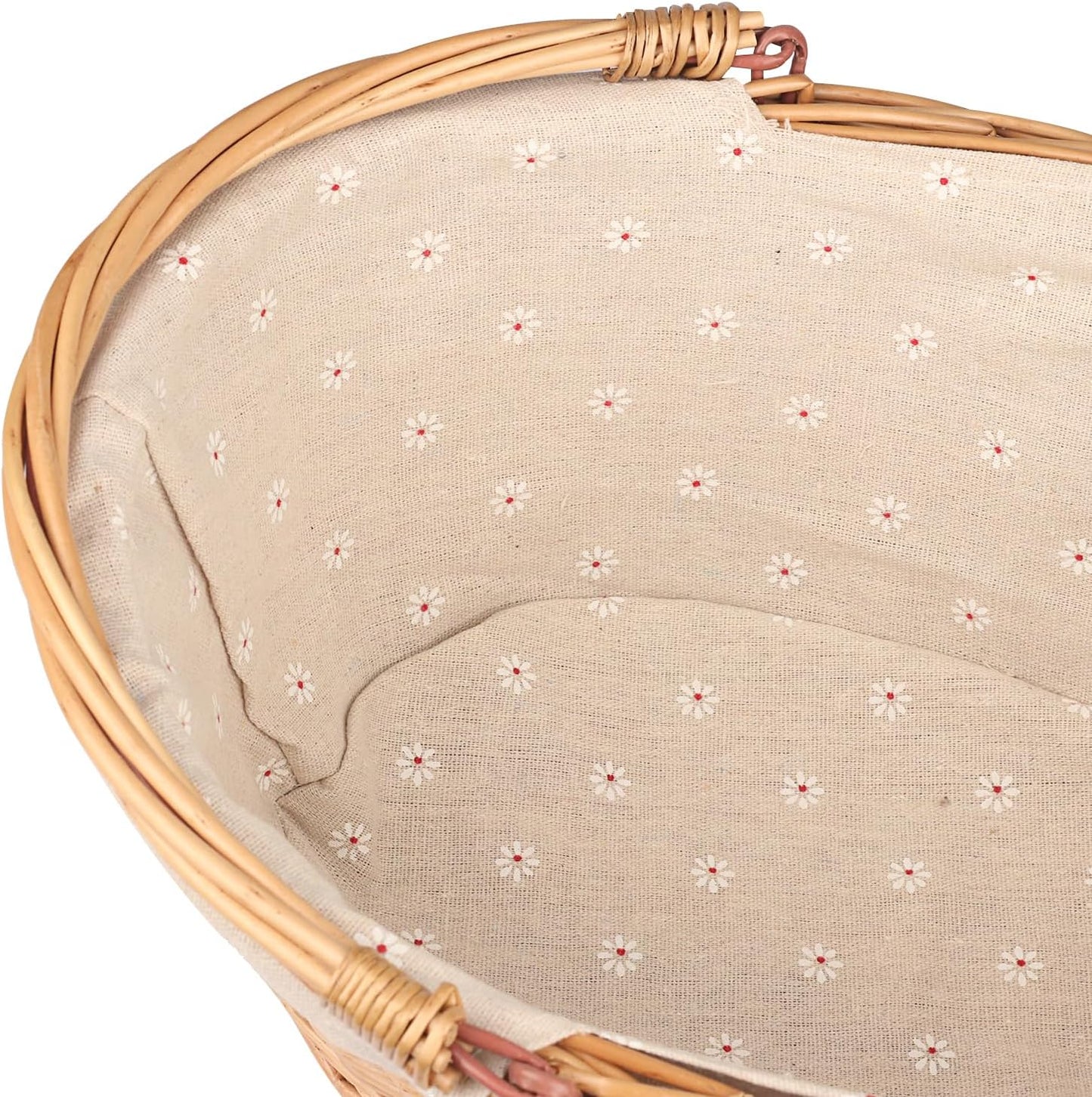 2 Pack Medium Size Oval Willow Basket with Handle, 12.6x9x4.7 Inch Wicker Picnic Basket with Liner, Empty Gift Basket, Wicker Basket for Fruit, Candy, Wine, Gathering, Wedding, Picnic, by GNIEMCKIN