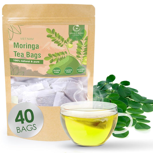 NHAT ANH FARM - Premium Moringa Tea Bags, 40 Tea Bags, 100% Natural Dried Moringa Leaves, Naturally Sweet Herbal Tea, Sugar-Free, Caffeine-Free, No Additives