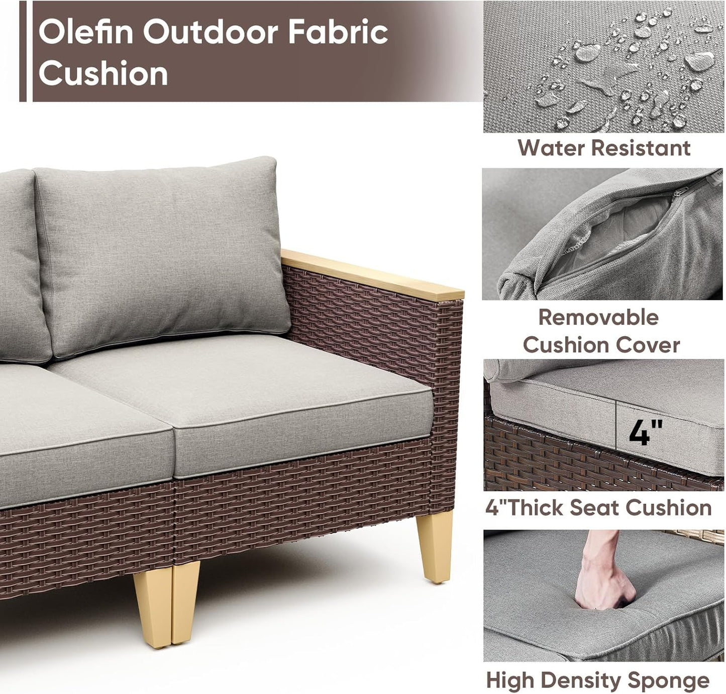 HUMMUH 8 Pieces Patio Furniture,Outdoor Modular Sectional Couch Swivel Rocking Chairs with Ottomans,All Weather PE Wicker Patio Conversation Sets for Garden Porch Backyard