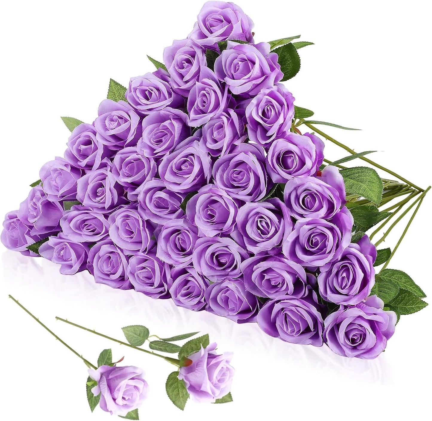 36 Pcs Silk Purple Rose Bouquet Bridal Artificial Flowers,Fake Rose Long Stem Realistic Artificial Flowers Bulk for Wedding Bouquet Ball Arrangement Centerpiece Party Decor