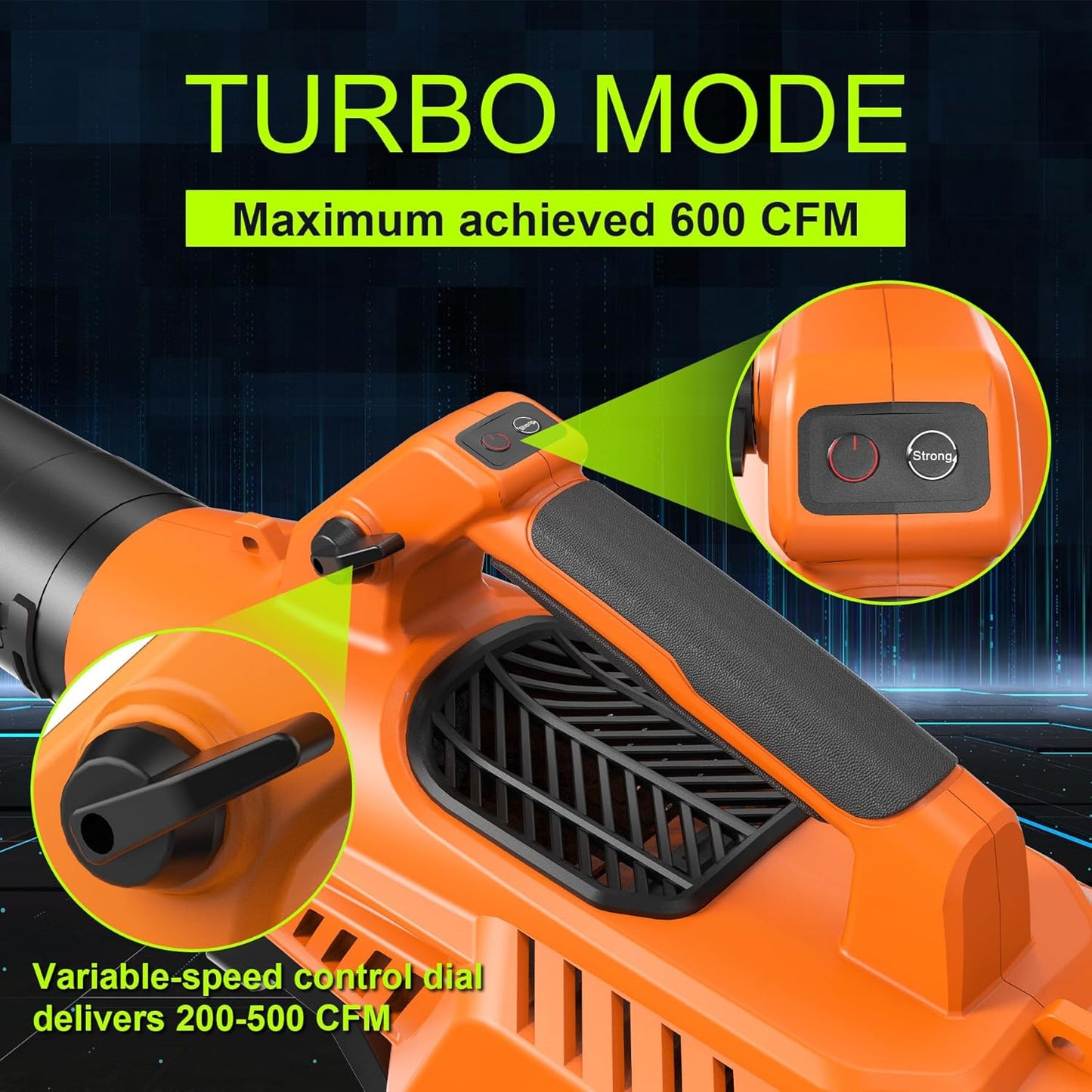 Leaf Blower Cordless with Battery - 40V Powerful Electric Leaf Blower, 600CFM &180MPH and Variable-Speed with 7.5Ah Battery and Charger for Lawn Care, Patio, Dust, Blowing Leaves (Orange)