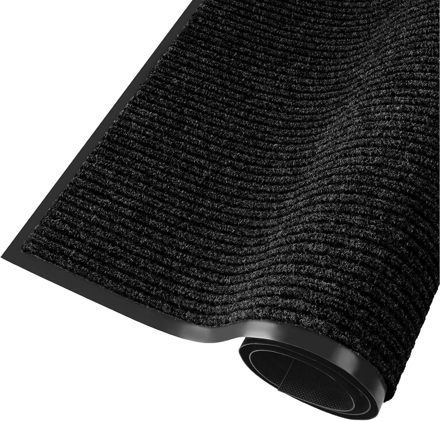 fani Heavy Duty Large Outdoor Indoor Entrance Black Doormat Waterproof Low Profile Entrance Rug Front Door Mat Patio Anti-Skid Rubber Back, 48x120 inch (Black)