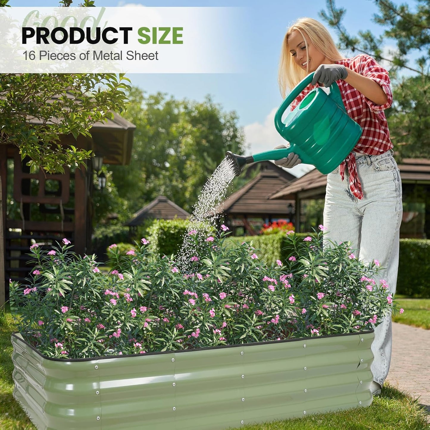 G GOOD GAIN Raised Garden Bed Kit | 2Pcs 4-in-1 Adjustable Galvanized Metal Planter Boxes for Outdoor Vegetables, Flowers Herb | Multiple Sizes (5x3x1ft, 4x4x1ft, 6x2x1ft, 7x1x1ft), Green