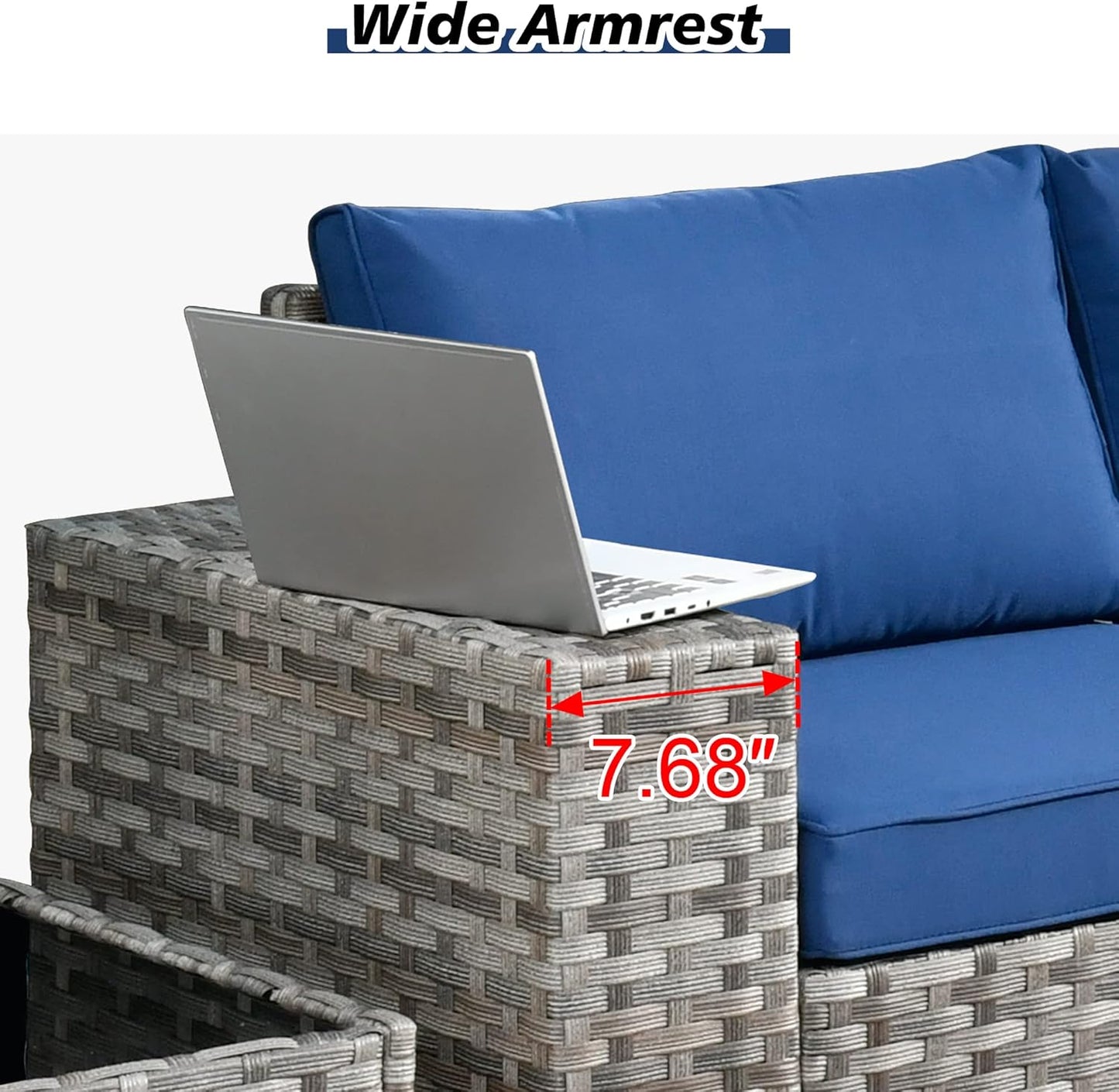 HOOOWOOO Modular Patio Outdoor Sectional Furniture Set,6 Piece Wicker Conversation Sofa Set,Out Door Couch Set with Wide Arm for Outside All Weather(Navy Blue)