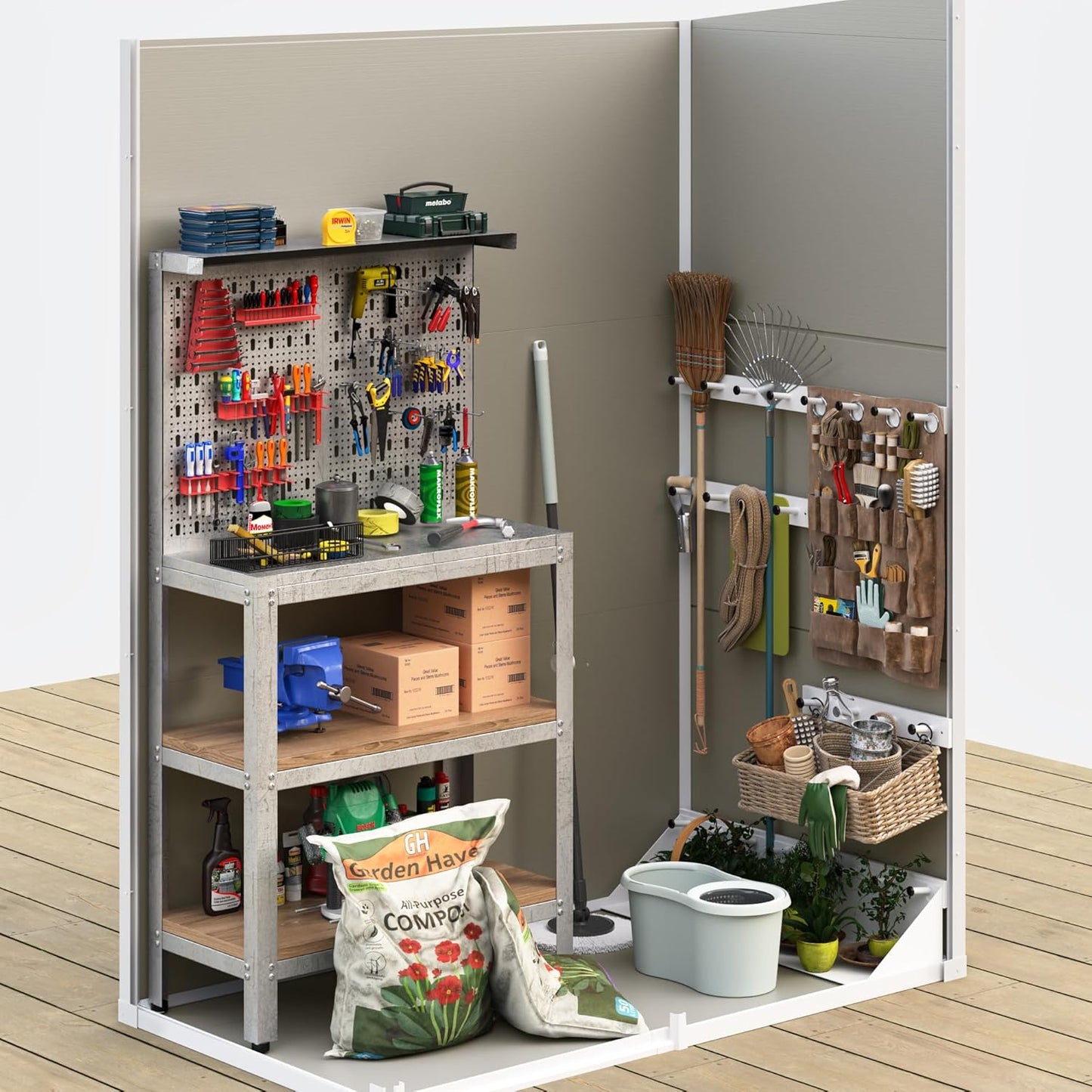 UDPATIO Outdoor Storage Shed 5x3 FT, Plastic Garden Shed for Bike, Garbage Can, Tool, Outside Sheds & Outdoor Resin Shed with Lockable Door for Backyard, Patio, Lawn, Sandstone