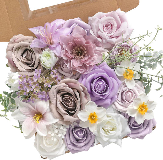 Artificial Flowers Combo for DIY Centerpieces Arrangements Wedding Bouquets Centerpieces Arrangements Party Baby Shower Home Decorations(Gradient Purple)