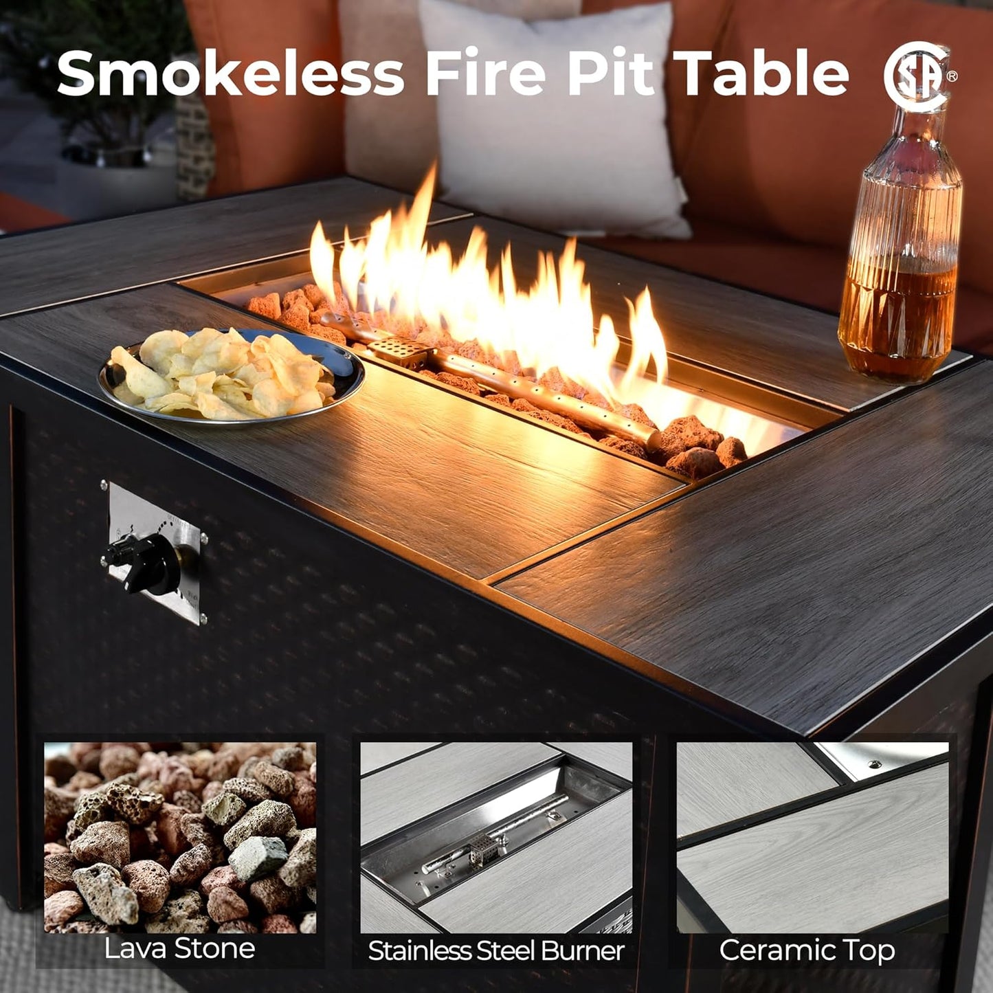 HOOOWOOO Outdoor Sectional Patio Furniture Set with Fire Pit Table,10 Pieces Wicker Conversation Sets L Shaped Couch,Extra Deep Out Door Sofa Outside Furniture with Swivel Chairs,Brick Red