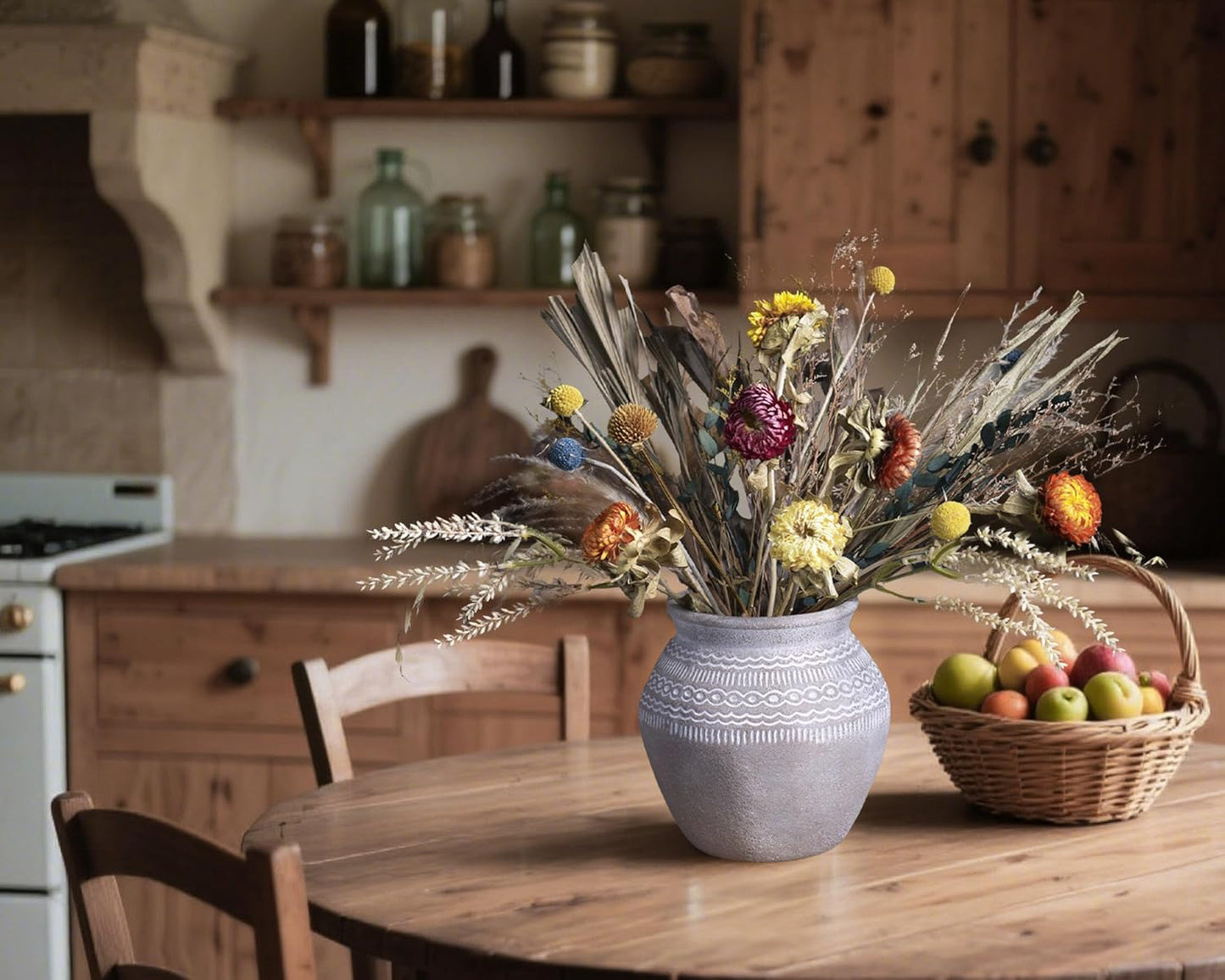 Quoowiit Ceramic Rustic Farmhouse Vase, Distressed Flower Vase for Home Decor, Boho Decorative Vases for Centerpiece Table Decorations, Vases for Living Room Kitchen Entryway Mantle Shelf Decor