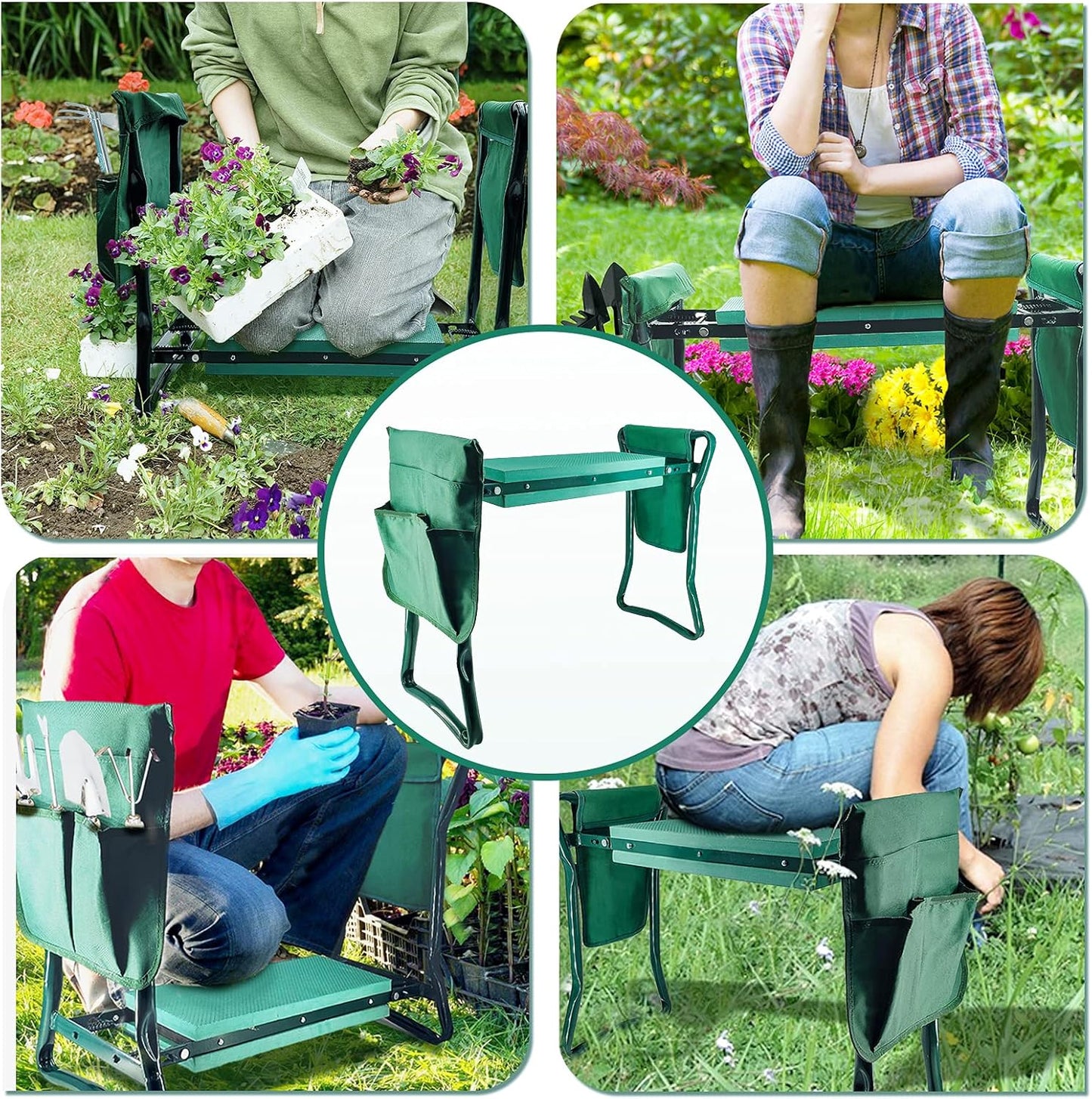Foldable Garden Kneeler and Seat with 2 Gardening Tool Pouches Multiuse Bench with Soft Kneeling Pad,Gardening Gifts for Women Men Gardener Parent Elders Christmas