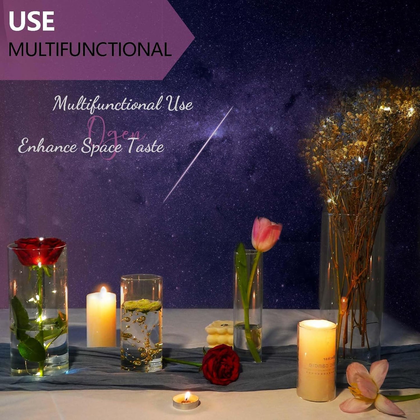 5pcs Glass Vase Cylinder Vases for Centerpieces Small Flower Glass Clear Vases Home Decor Centerpiece Table Flower Vase Decorations for Wedding Decoration＆Holiday Mixed Sizes Tall