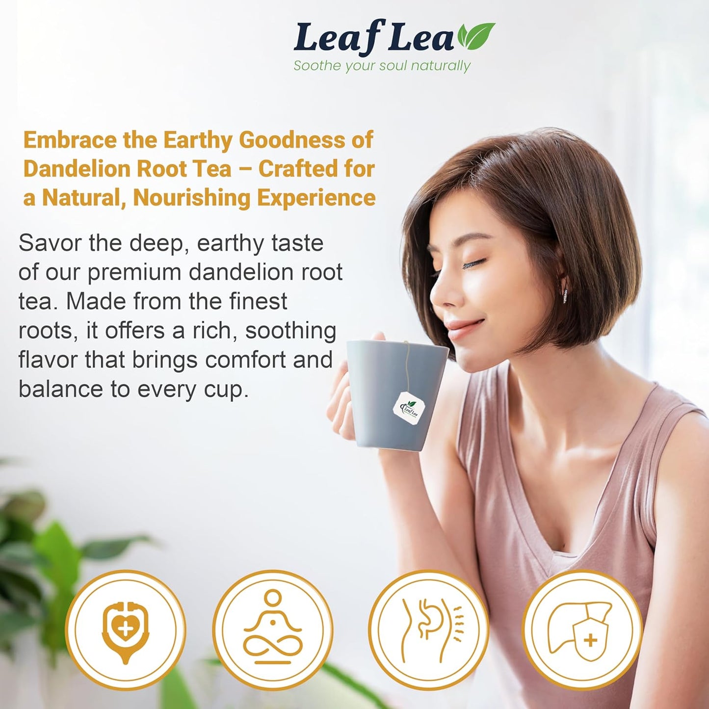 LeafLea 40 Dandelion Root Tea Bags, Dandelion Tea Supports Wellness and a Balanced Lifestyle, 100% Natural & Pure Dandelion Root, Vegan, No Sugar, Caffeine-Free