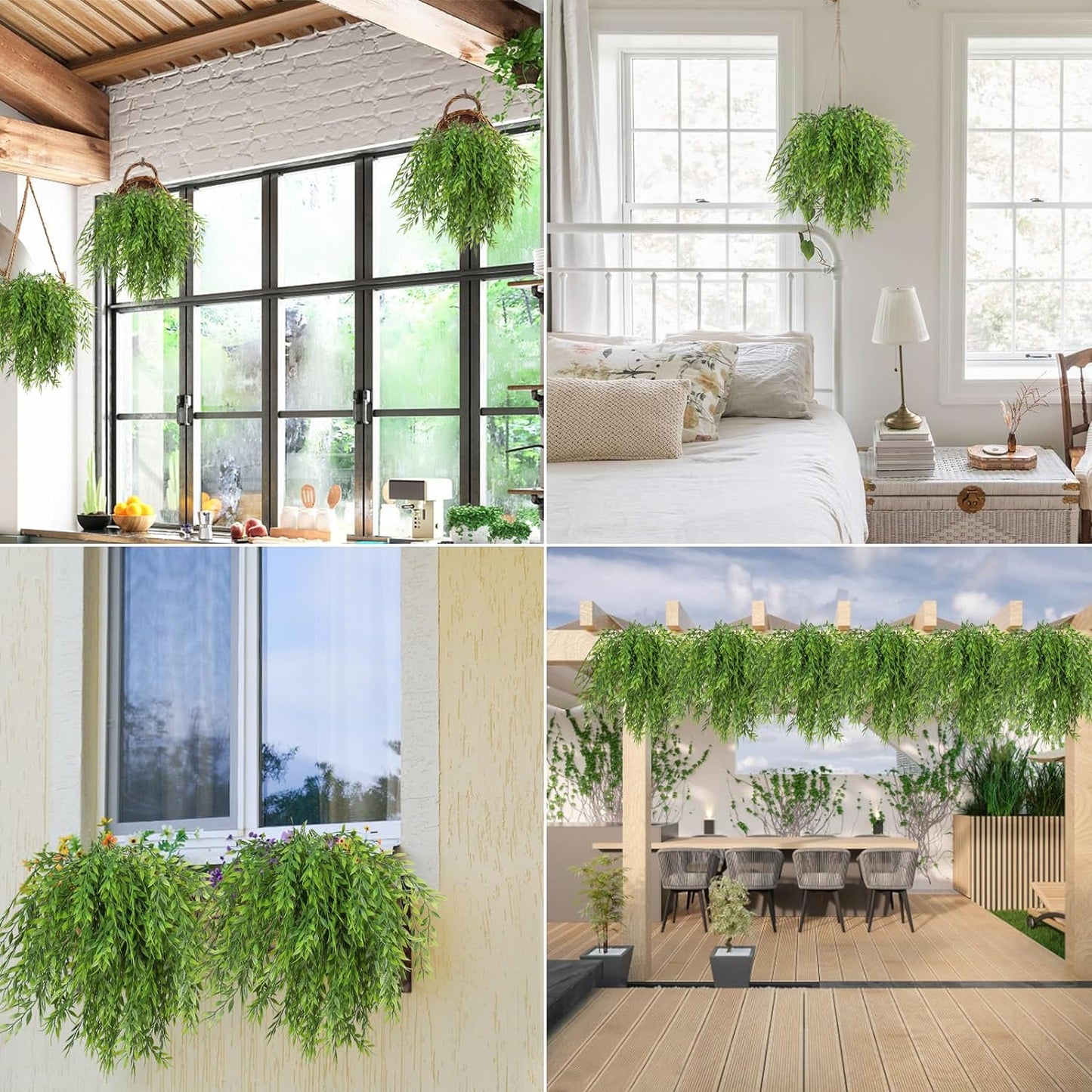 RECUTMS Artificial Weeping Willow 6Pcs,Plastic Leaves Twig Plants Greenery Fake Hanging Ivy Garland UV Resistant for Indoor Outdoor Home Garden Wall Baskets Wedding Party Table Planter Filler Decor