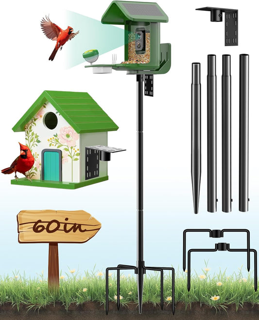 Bird Feeder Pole – 60 Inch Height Bird House Pole with 1-Inch Dia Heavy Duty for Birdfeeders, Feeding Stand with Mount Kit for Outdoor, Slip-Fit Connection