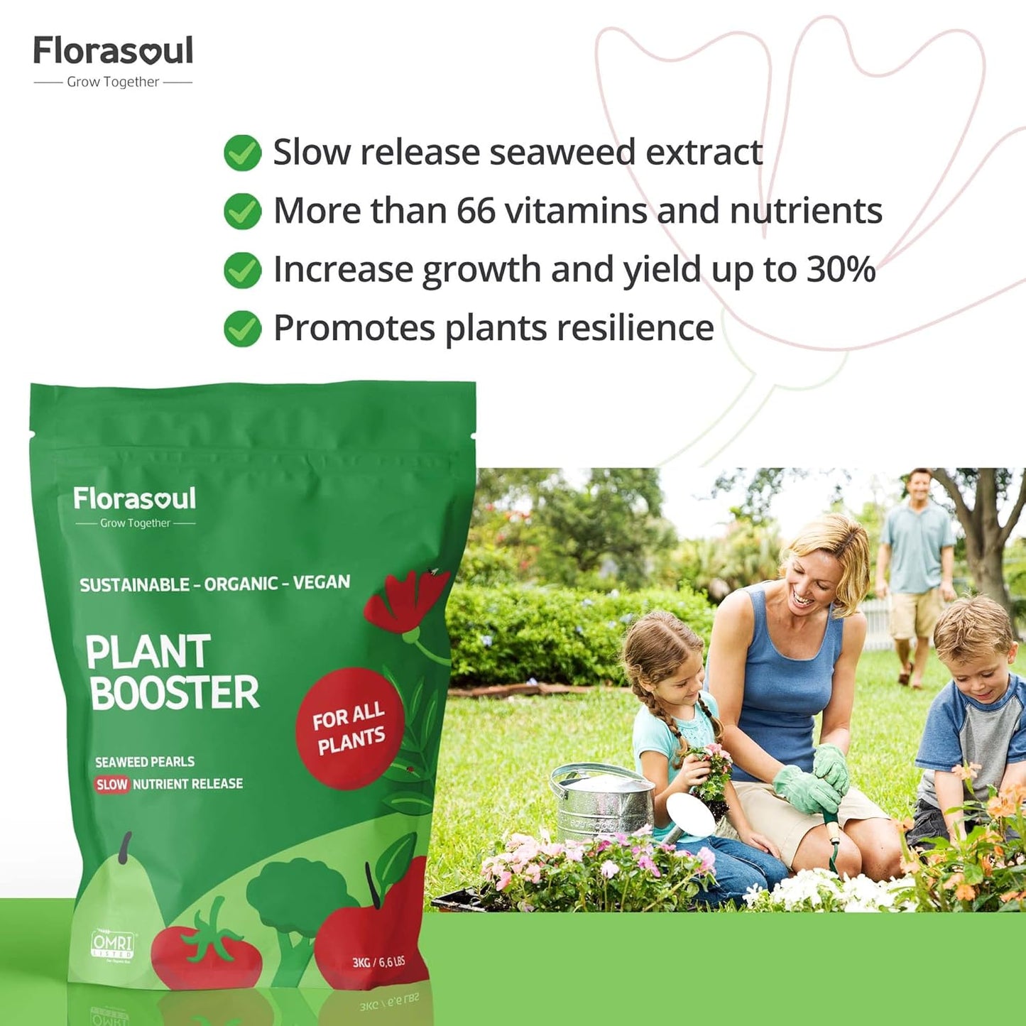 Florasoul® Organic Fertilizer Slow-Release, Vegan Plant Food for Self-Sufficient Gardeners! All-Purpose, Nutrient-Rich Granules - Thriving Vegetables, Herbs, Flowers, Soil – Eco-Friendly & Pet-Safe