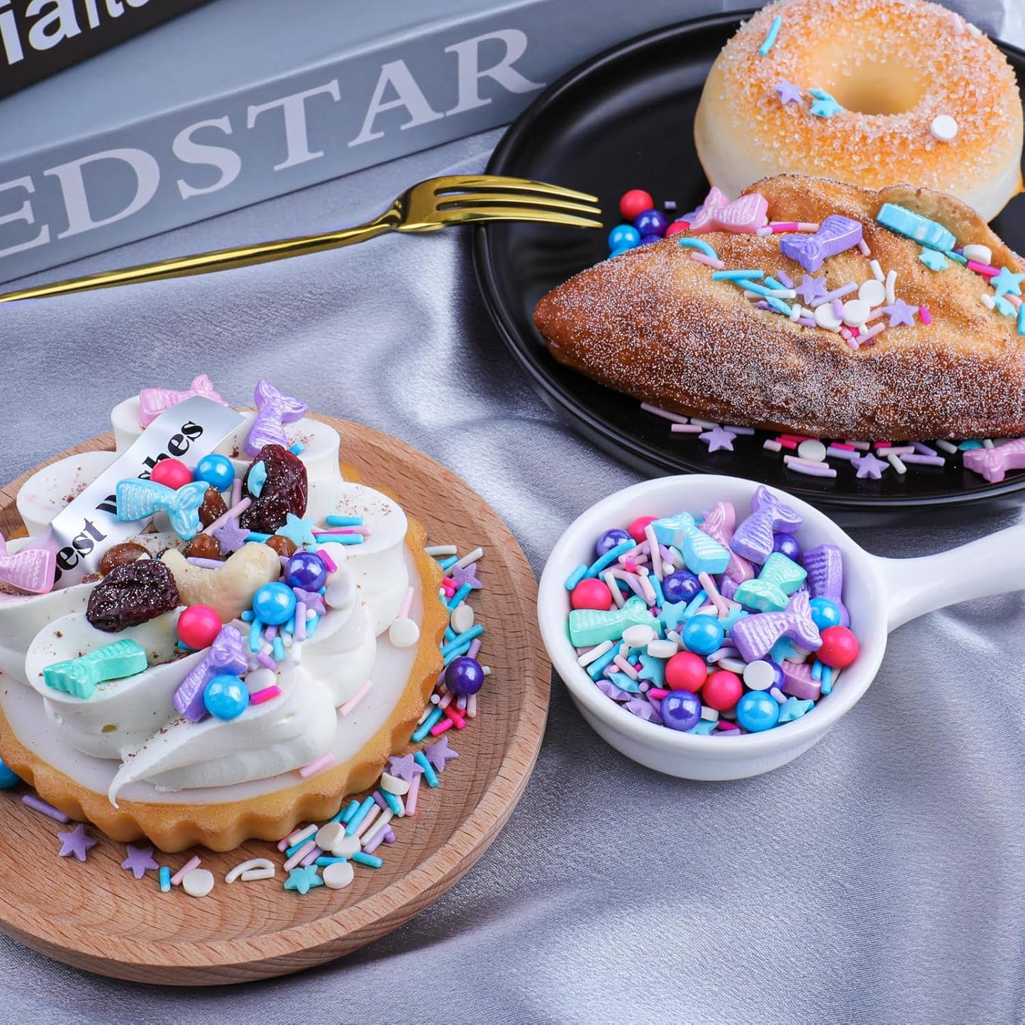 Mermaid Sprinkles for Cake Decorating, Mermaid, Jimmies, Confetti & Pearl Sugar Mix for Cupcakes, Ice cream, Cookies and Donuts Toppings