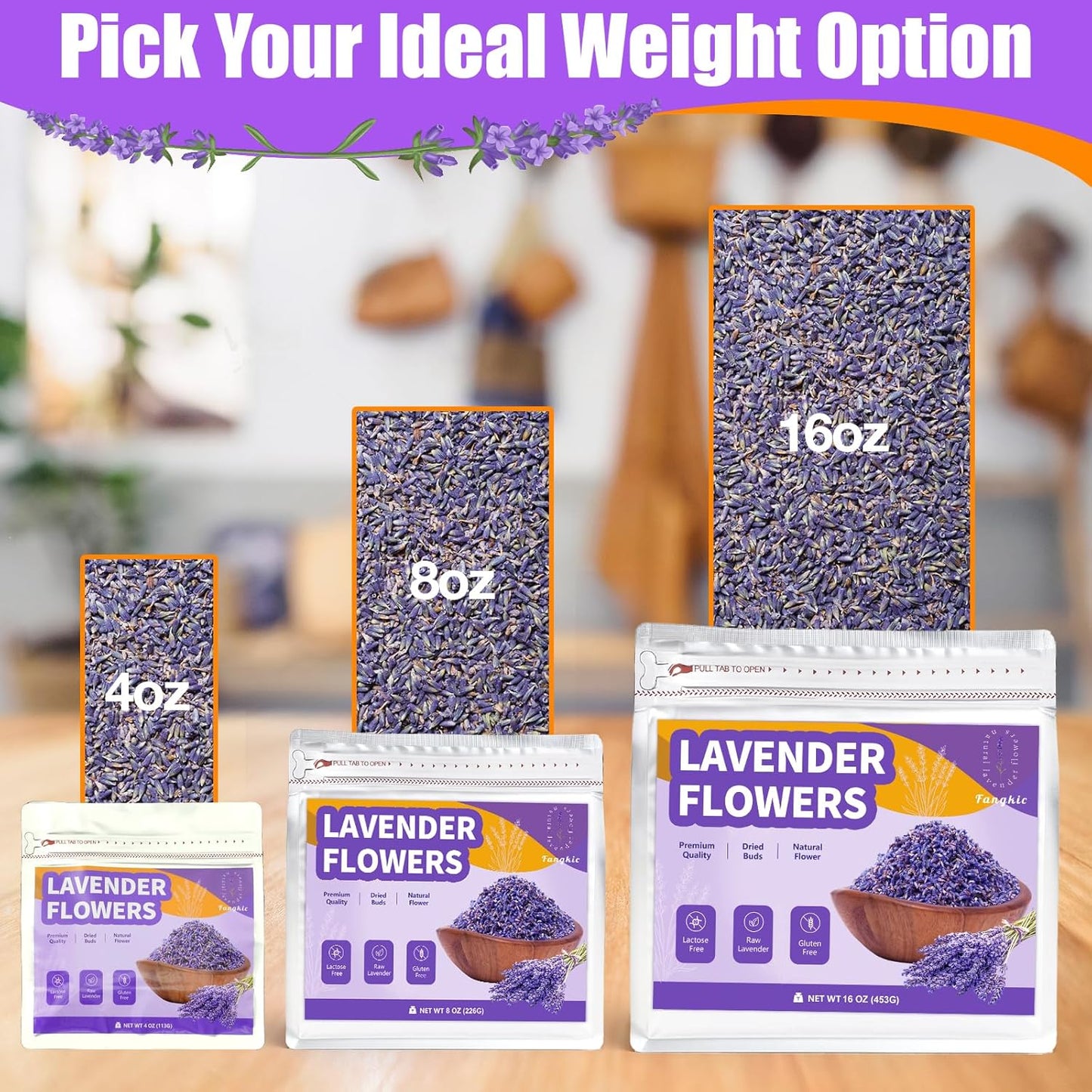 Dried Culinary Lavender Flowers - Food Grade Lavender Buds for Tea, Baking, Potpourri, Home Fragrance & Sachets, Edible Flowers - Gluten Free (8 oz)