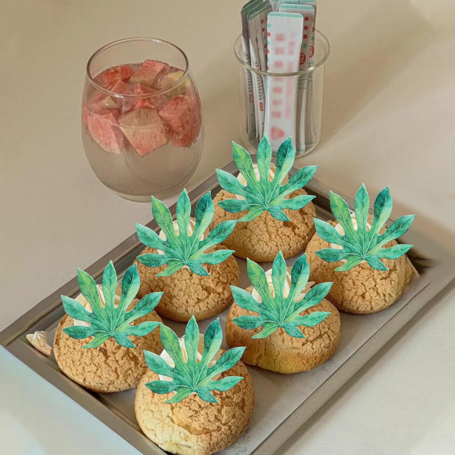 60 PCS Edible Tropical Turtle Leaves Cupcake Toppers Palm Leaves Cupcake Picks Hawaii Luau Party Decorations for Jungle Plant Leaf Summer Tropical Theme Baby Shower Birthday Party Decorations Green