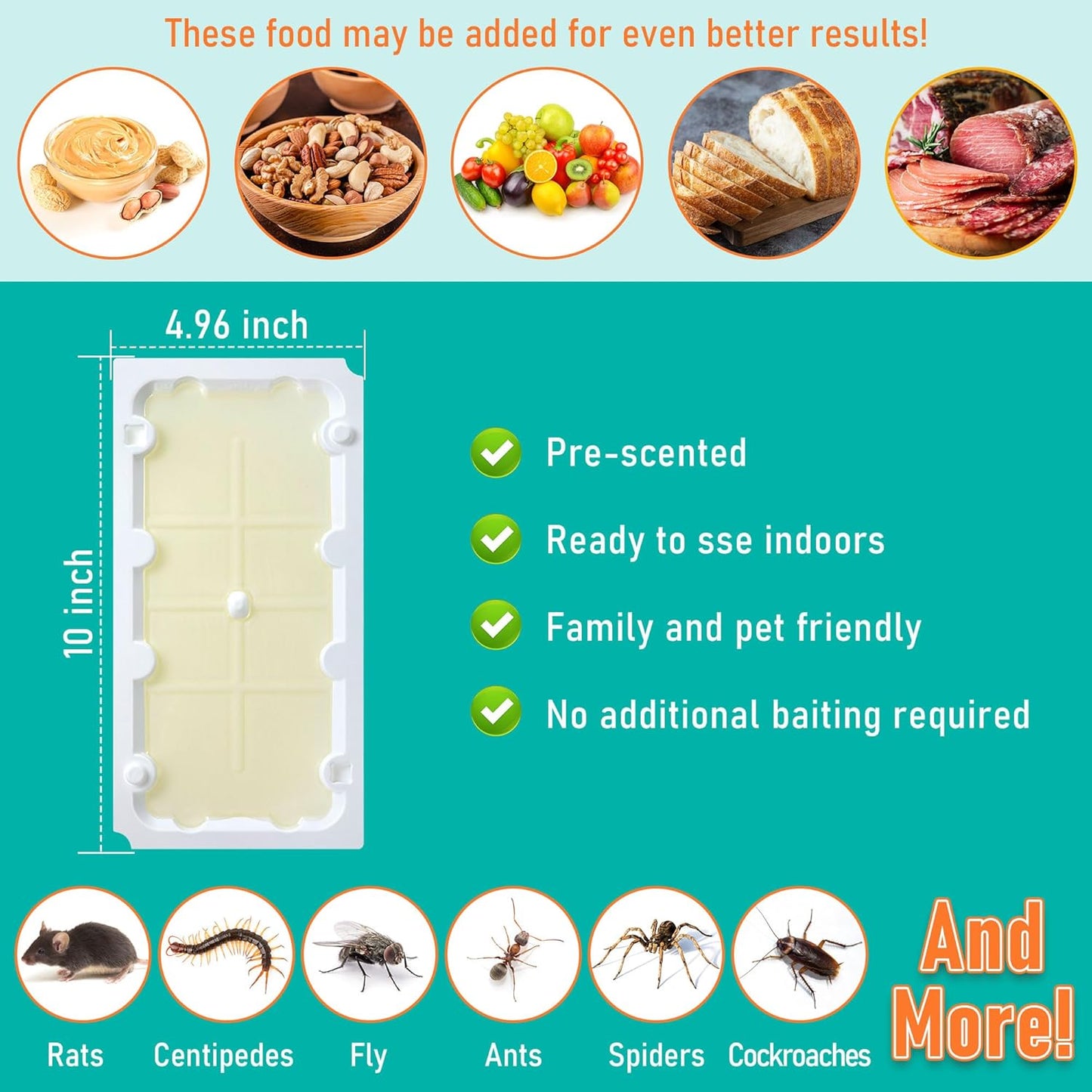 Qualirey 12 Pack Glue Traps for Rats and Snakes, Larger and Heavy Duty Baited Sticky Traps with Non Toxic Glue, Exterminator Plastic Mouse Indoor Board, Ready to Use, Safe to Children and Pets (White)