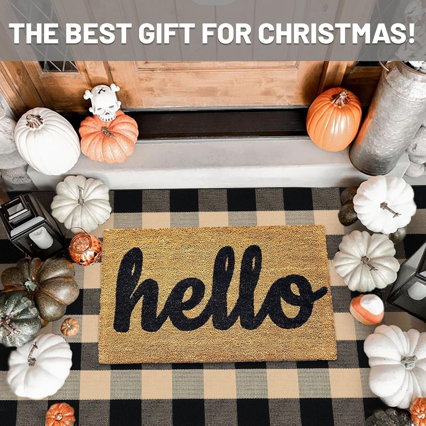 IOHOUZE Buffalo Plaid Checkered Rug 4x6 Ft Front Door Mats, Washable Area Rugs for Front Porch, Welcome Mats Indoor Outdoor, Entryway Rug for Entryway, Home Entrance, Tan Black