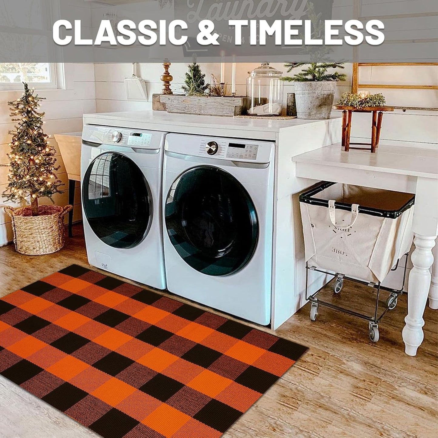 IOHOUZE Fall Buffalo Plaid Check Rug Outdoor Doormat 27.5 x 43 Inches Washable Woven Outdoor Indoor Welcome Mats for Front Door/Farmhouse/Entryway/Home Entrance Black and Orange Outdoor Rug