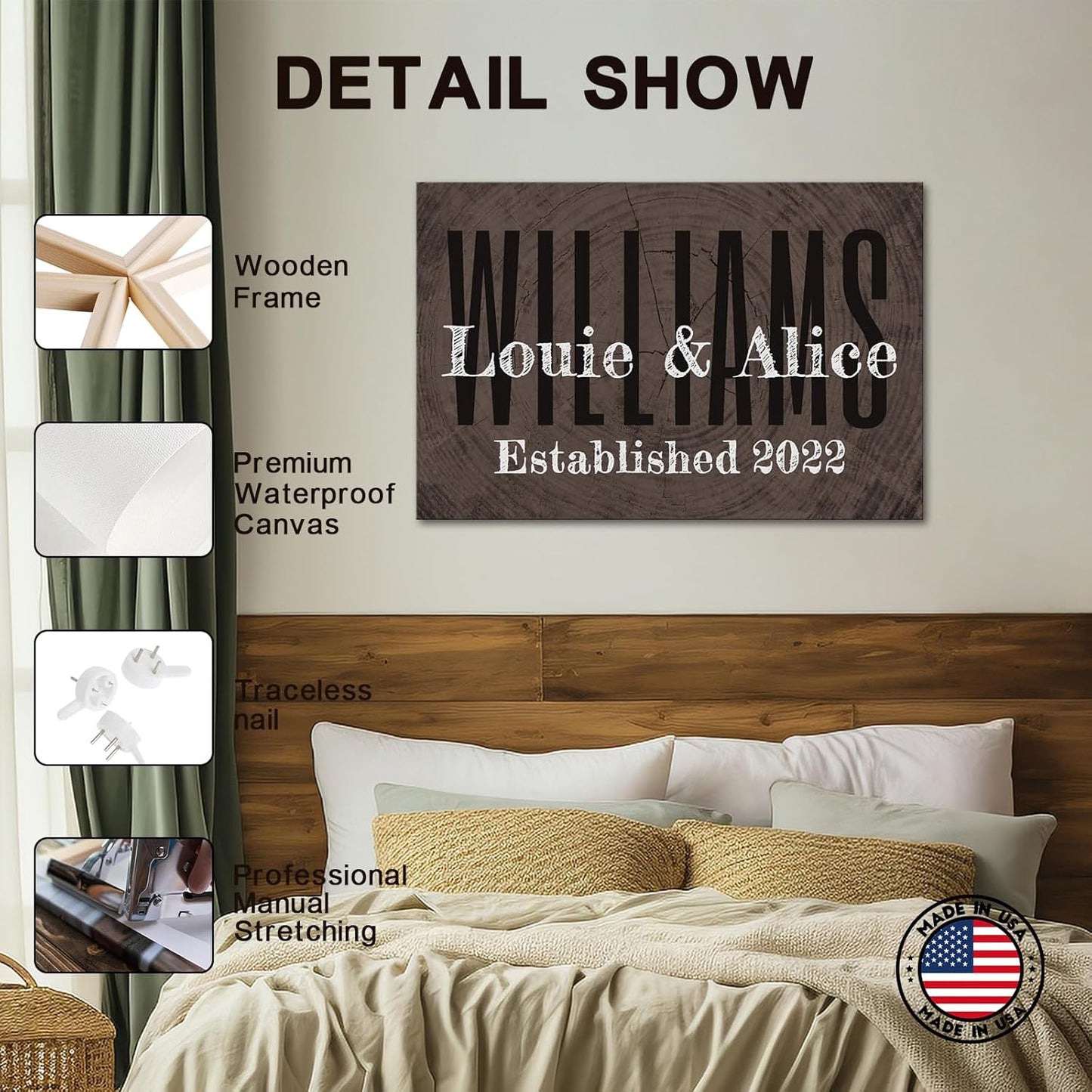 iLOOKLiKE Personalized Last Name Signs with Couple's Names Wall Art Custom Family Established Date Canvas Prints Framed Unique Wedding Anniversary Housewarming Gifts for Home Decor 8×12inch