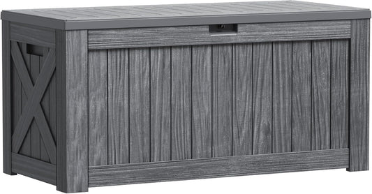Greesum 120 Gallon Outdoor Storage Box with Lock - Large Resin Deck Box, Reinforced Lid for Garden, Patio, Lawn, Gray