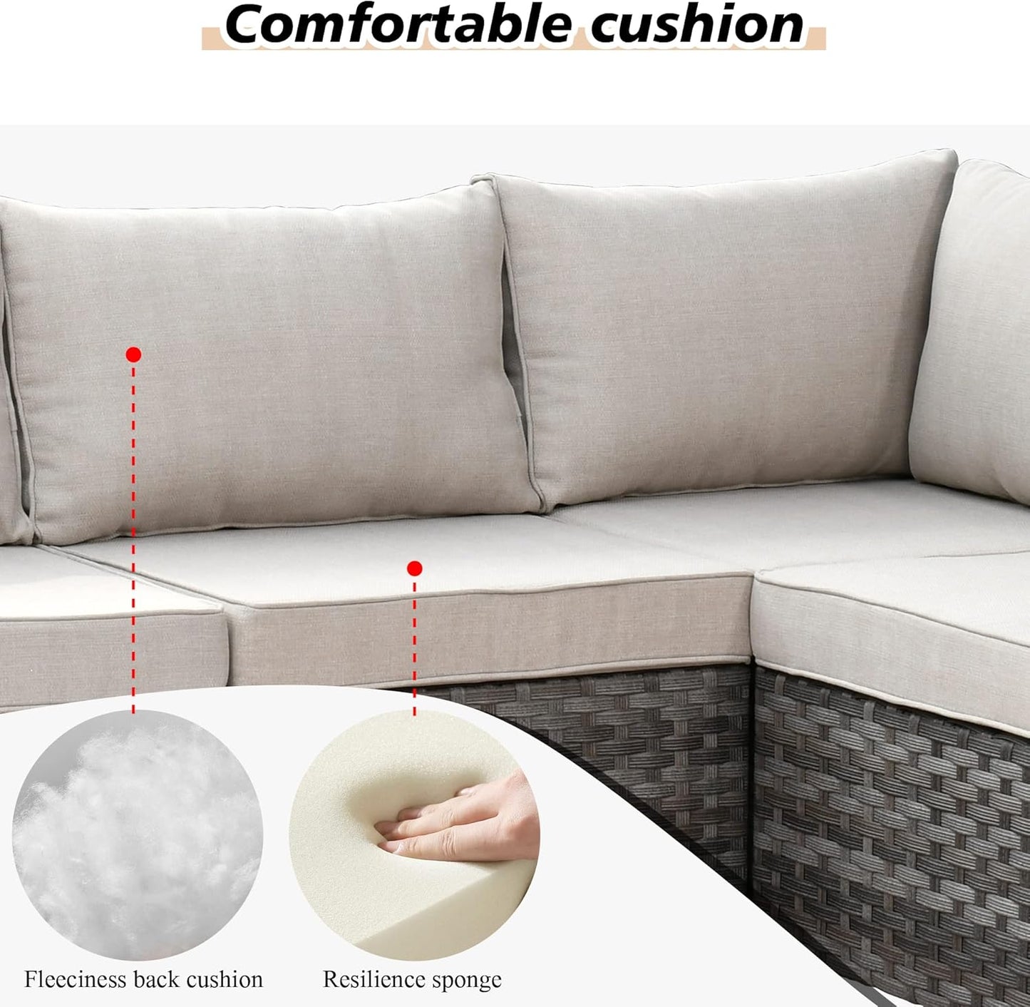 HOOOWOOO Modular Patio Outdoor Sectional Furniture Set,6 Piece Wicker Conversation Sofa Set,Out Door Couch Set with Wide Arm for Outside All Weather(Beige)