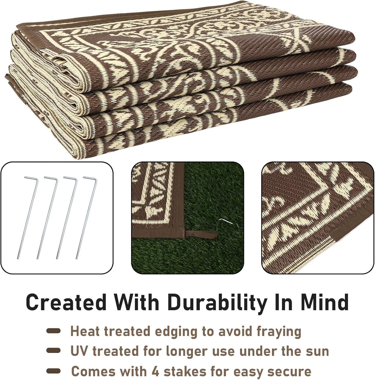 HiiARug 8x10 Outdoor Rug Outdoor Patio Rug, Reversible Waterproof Plastic Straw Rug Large Outdoor Rugs (8x10Ft, Brown)