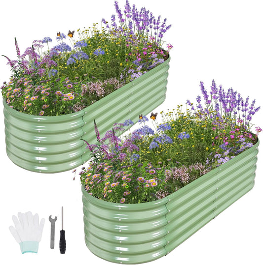 Galvanized Raised Garden Bed Outdoor- 2 Pcs Raised Beds for Gardening| Metal Planter Box, Steel Raised Garden Bed Kit with Gloves for Vegetables, Flower, Herbs (6x2x1.4FT, Green)