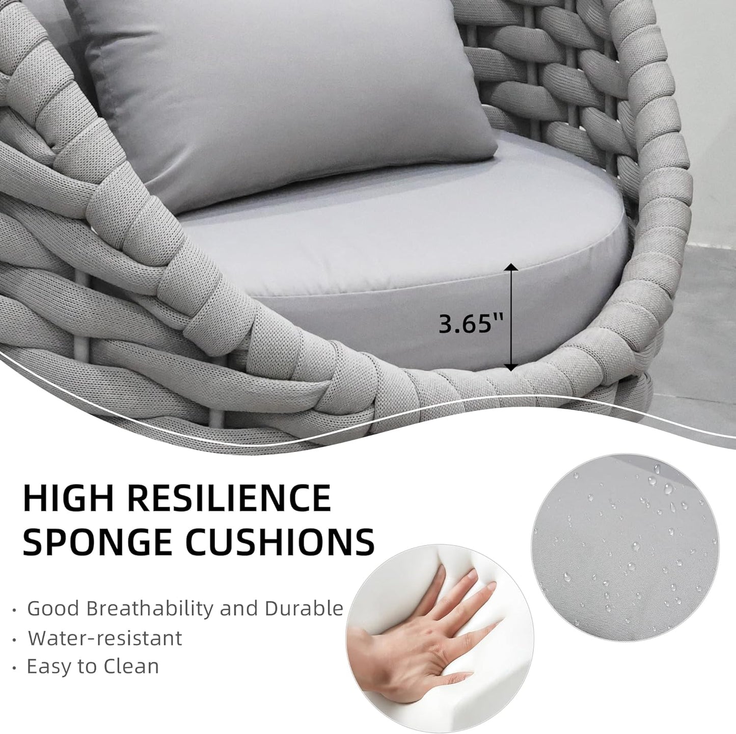 TWT Aluminum Outdoor Patio Furniture Set, 4 Textilene Armchairs Modern Outdoor Conversation Set Outdoor Single Sofa with Upgrade Cushion and Coffee Table for Balcony, Light Grey