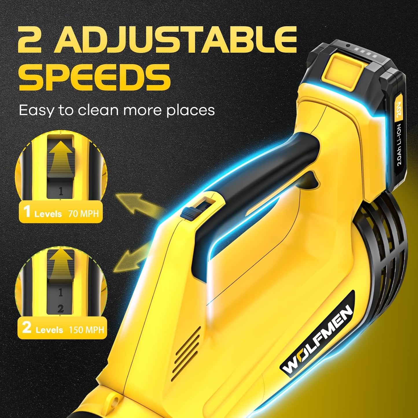 Leaf Blower, Electric Cordless Leaf Blower with 2 Batteries and Charger, 2 Speed Mode, Lightweight Leaf Blowers for Blowing Leaves, Lawn Care, Patio Cleaning and Dust