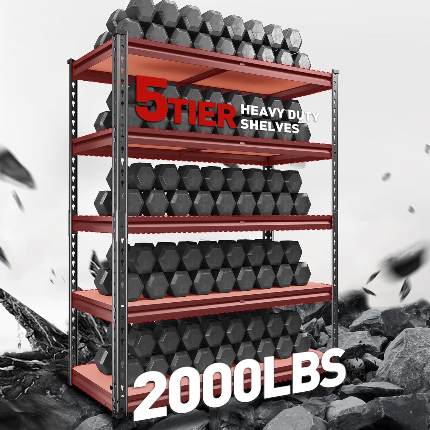 REIBII 2000LBS Garage Shelving Heavy Duty 72''H Storage Shelves 5 Tier Heavy Duty Shelving, Adjustable Metal Shelves for Garage Pantry Closet Kitchen Basement 35.5" W x72 H x 15.8" D, 2 Pack