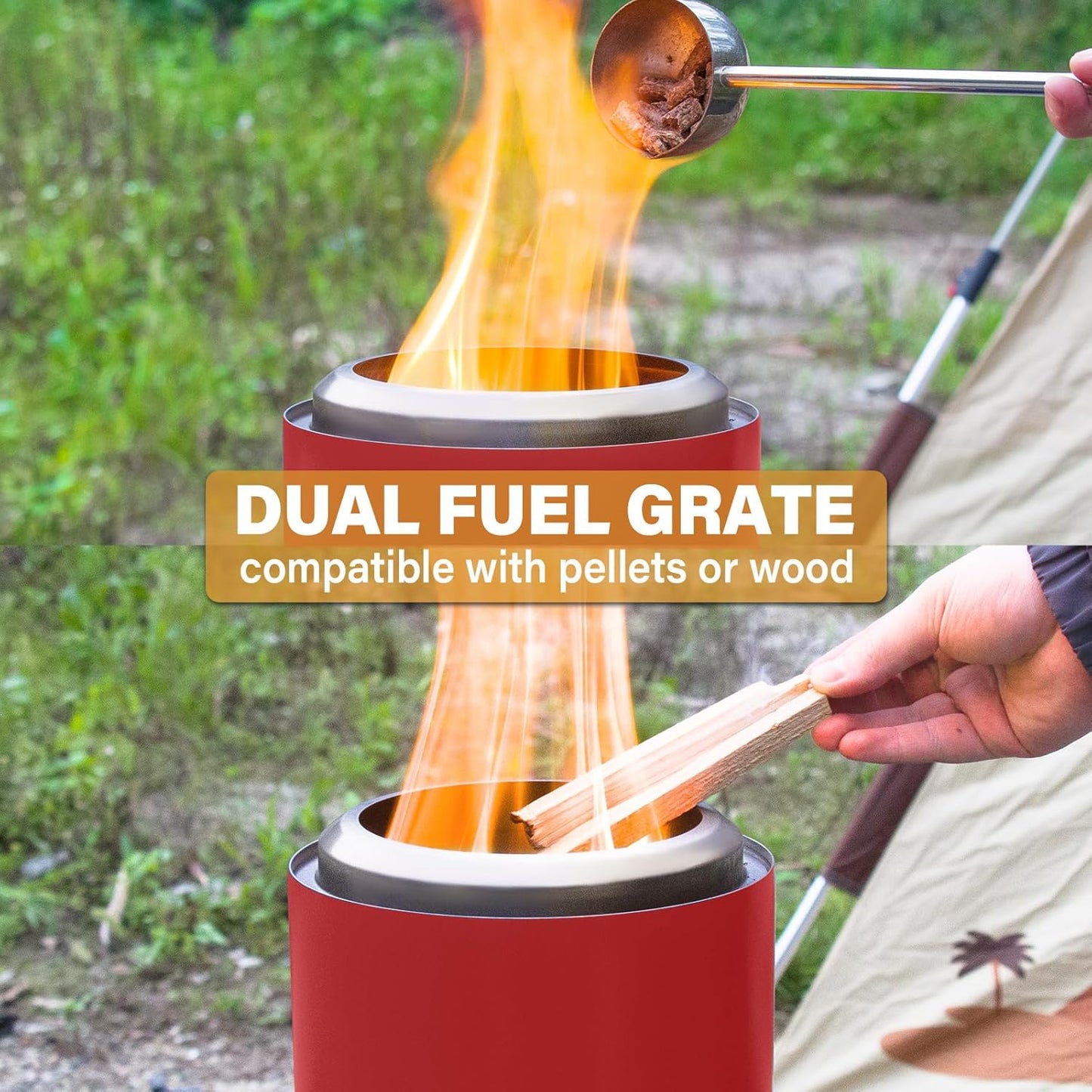 HGD Small Tabletop Fire Pit, Smokeless Table Top Firepit Outdoor, Portable Mini Stove with Carry Bag for Camping Backyard Patio Garden Picnic, Fueled by Pellets or Wood, Stainless Steel, Red