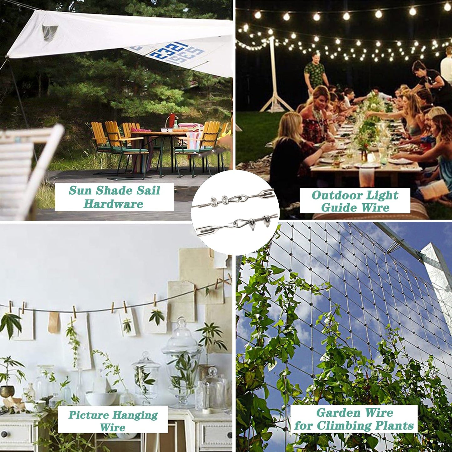 1/16 Inch 304 Stainless Steel Wire Rope Kit - 100ft 7x7 Strand Core Vinyl Coated Aircraft Cable with Turnbuckles for Outdoor String Lights Hanging, Garden & Guy Wire Support