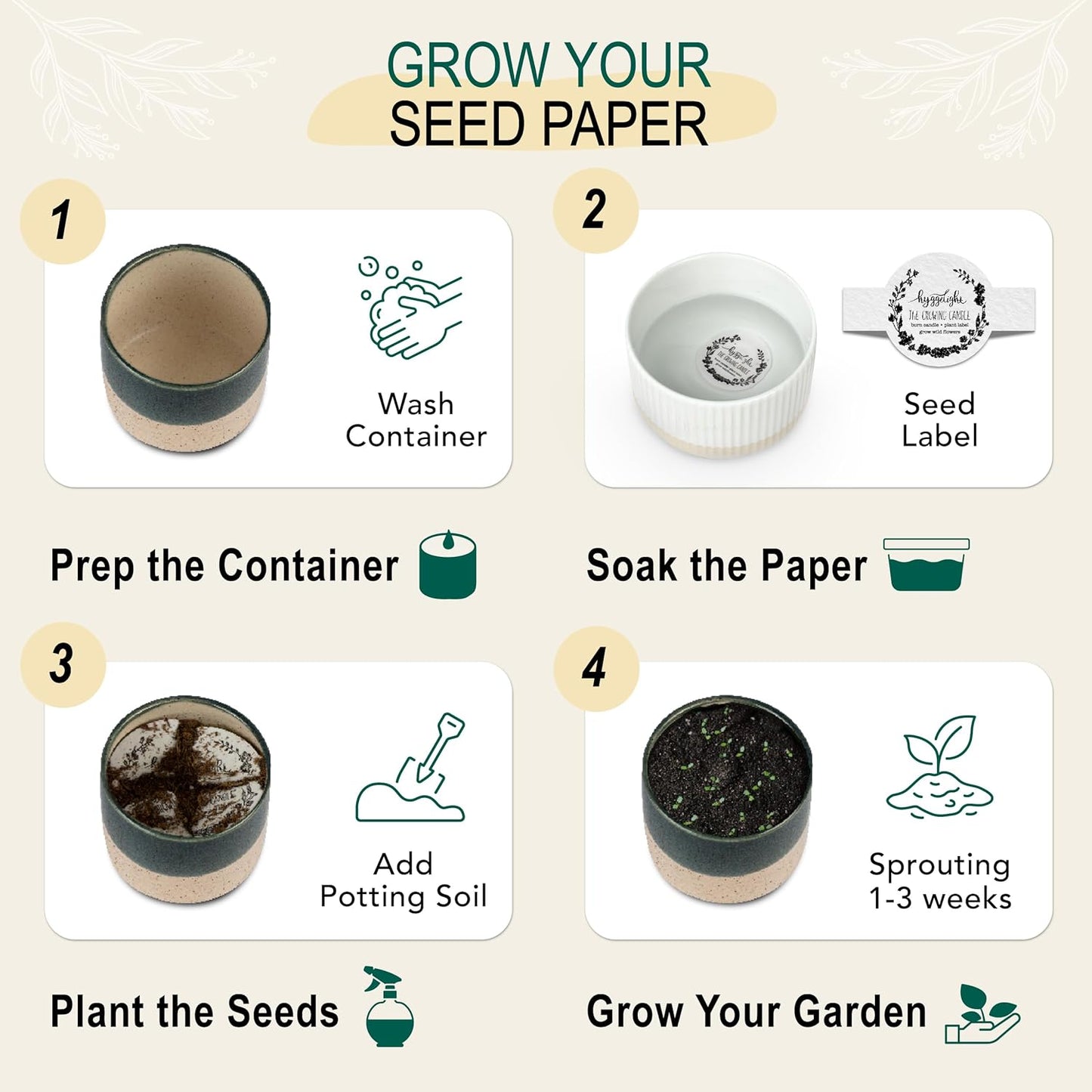 The Growing Candle, Mint & Eucalyptus Scented, 8.5oz Ceramic Pot, Aromatherapy Candles, 100% Soy, Willow