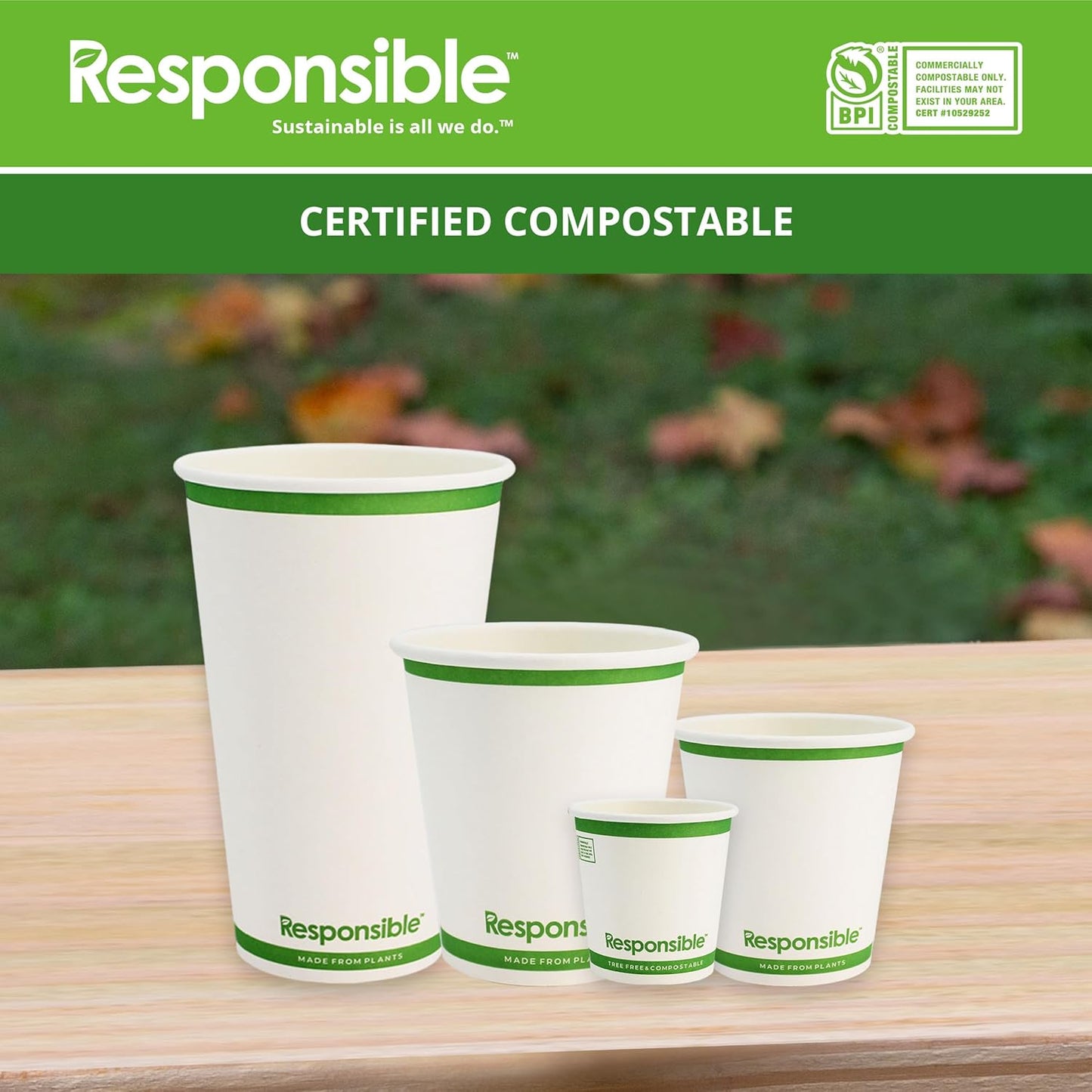 4 oz Paper Hot Cups, Tree-Less™ Compostable Paper Coffee Cups, Extra Strength, Tree-Free and Made Without PFAS, White (1000 Count)
