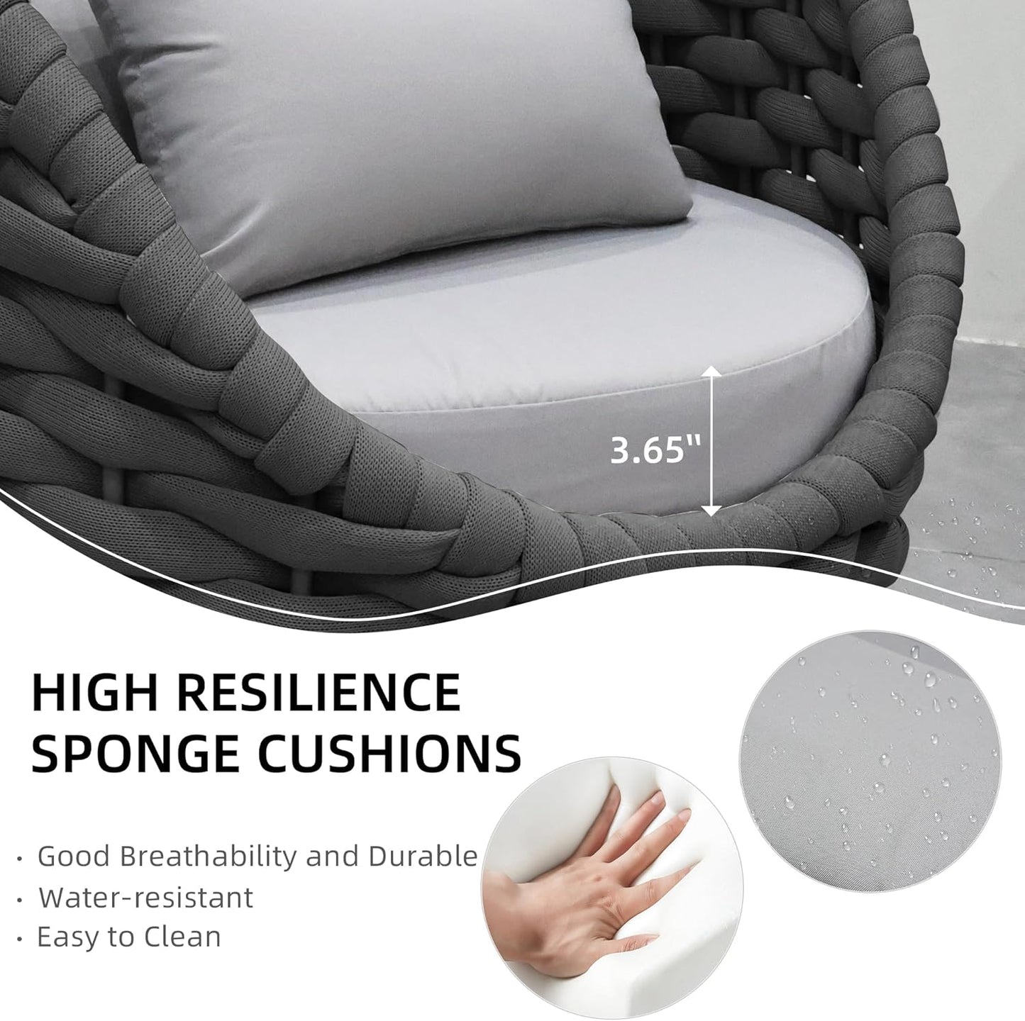 TWT Patio Furniture Sofa Set 4 Pieces Aluminum Outdoor Furniture w/27.8in Coffee Table,Patio Conversation Set with Dark Grey Textilene Rope Grey Cushions for Sunroom Backyard Poolside Indoor