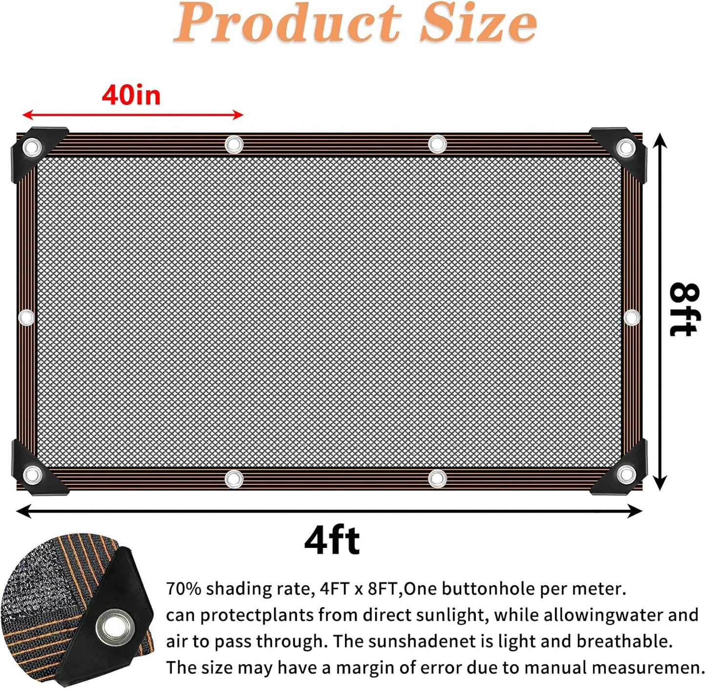 QLOFEI Shade Cloth for Garden, 70% Sun Screens for Patio Pergola Outdoor, Easy to Hang Mesh Tarp Shade Cloth with Grommets, Shade Neting Cover for Kennel Chicken Coop Plant Shade Sail, 4x8 FT