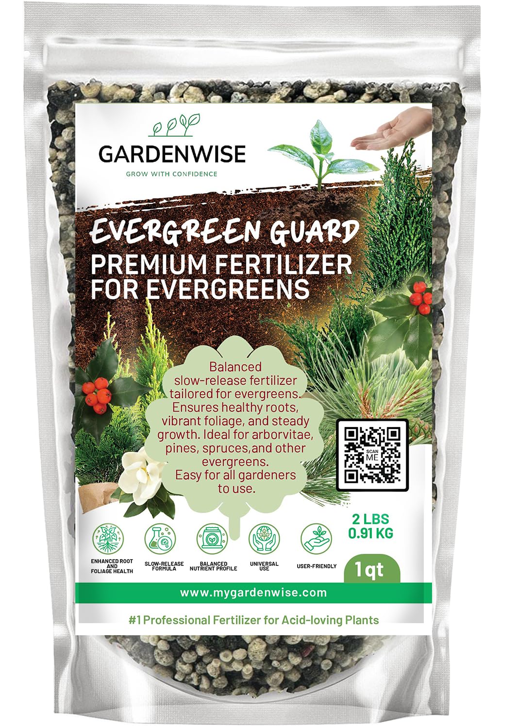 Evergreen Fertilizer – All-Purpose Granular Plant Food for Outdoor Trees and Shrubs, Azaleas, Magnolias, Pines & Arborvitae – Slow-Release Formula (3 quarts)