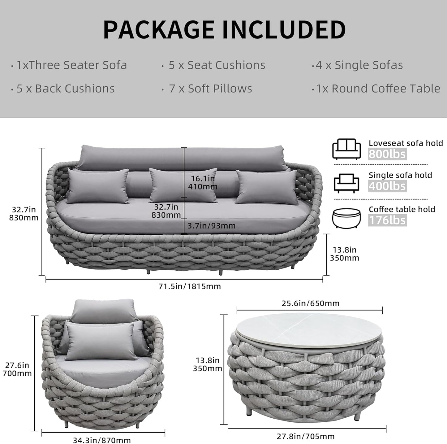 6-Piece Aluminum Patio Furniture Set, Modern Outdoor Conversation Set Sectional Sofa with Water Repellent Thick Cushions and Coffee Table for Balcony, Garden
