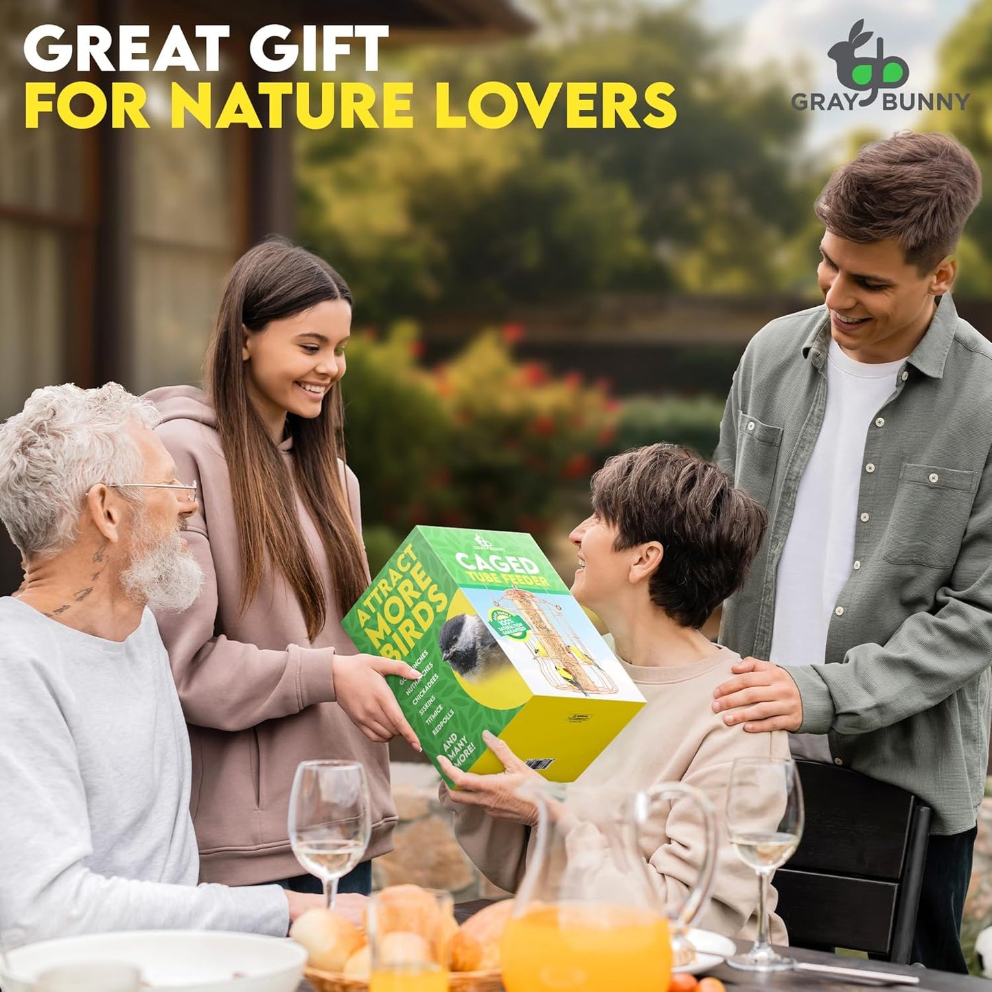 Squirrel Proof Bird Feeder for Outdoors Hanging (Metal Rose Gold) Bird Feeder with 4 Ports, Chew-Proof & Weather Resistant, Backyard Gift (10.25 x 6.25 x 6.25 inches)