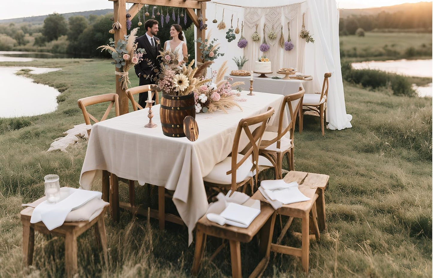 2 Pcs Wood Wine Barrel Vase 8" x 6.5" – Vintage Flower Vase Container Rustic Barrel Planter for Wedding Reception, Table Decoration, Home Indoor/Outdoor Garden, Kitchen, Party