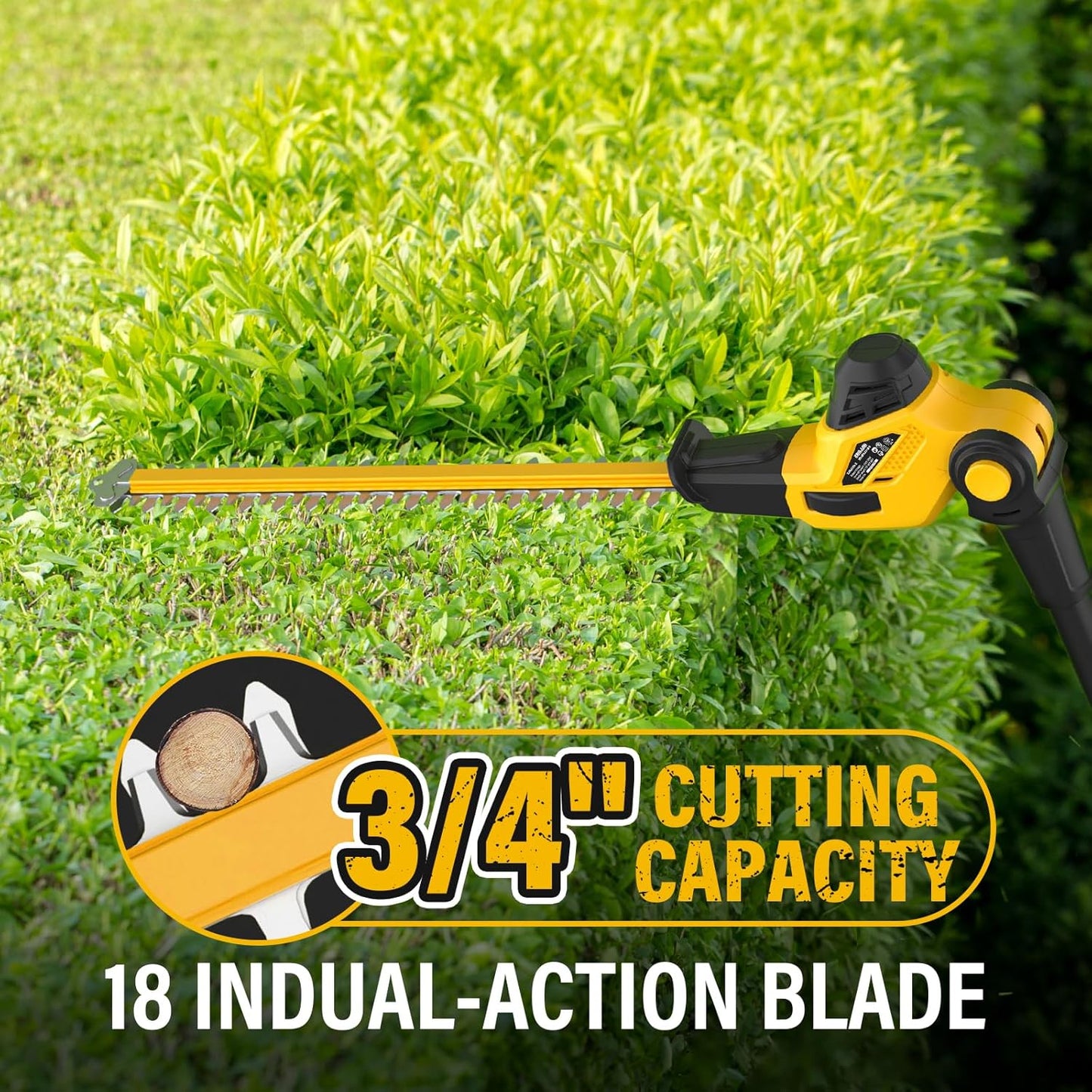 Pole Hedge Trimmer Cordless, 9-Feet Reach Power Hedge Trimmer with Extension Pole, MAX 20-inch, Multi-Angle, 2.0Ah Battery and Fast Charger Included (One Battery Pack)