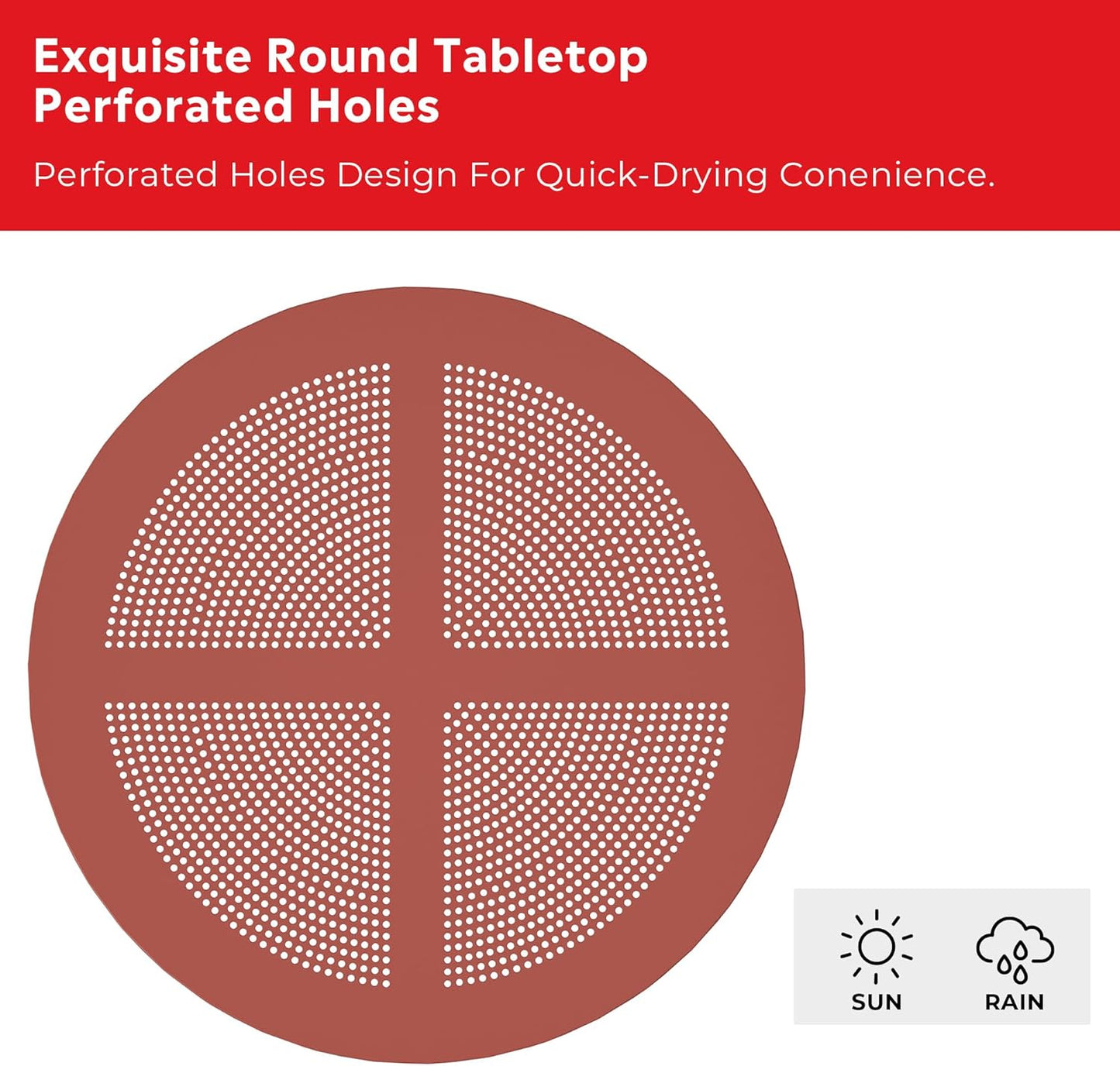 4 Person Dining Table Set, HDPE Patio Round Dining Table and Stackable Chair, Kitchen & Dining Room Sets All Weather for Backyard Porch Poolside, Red