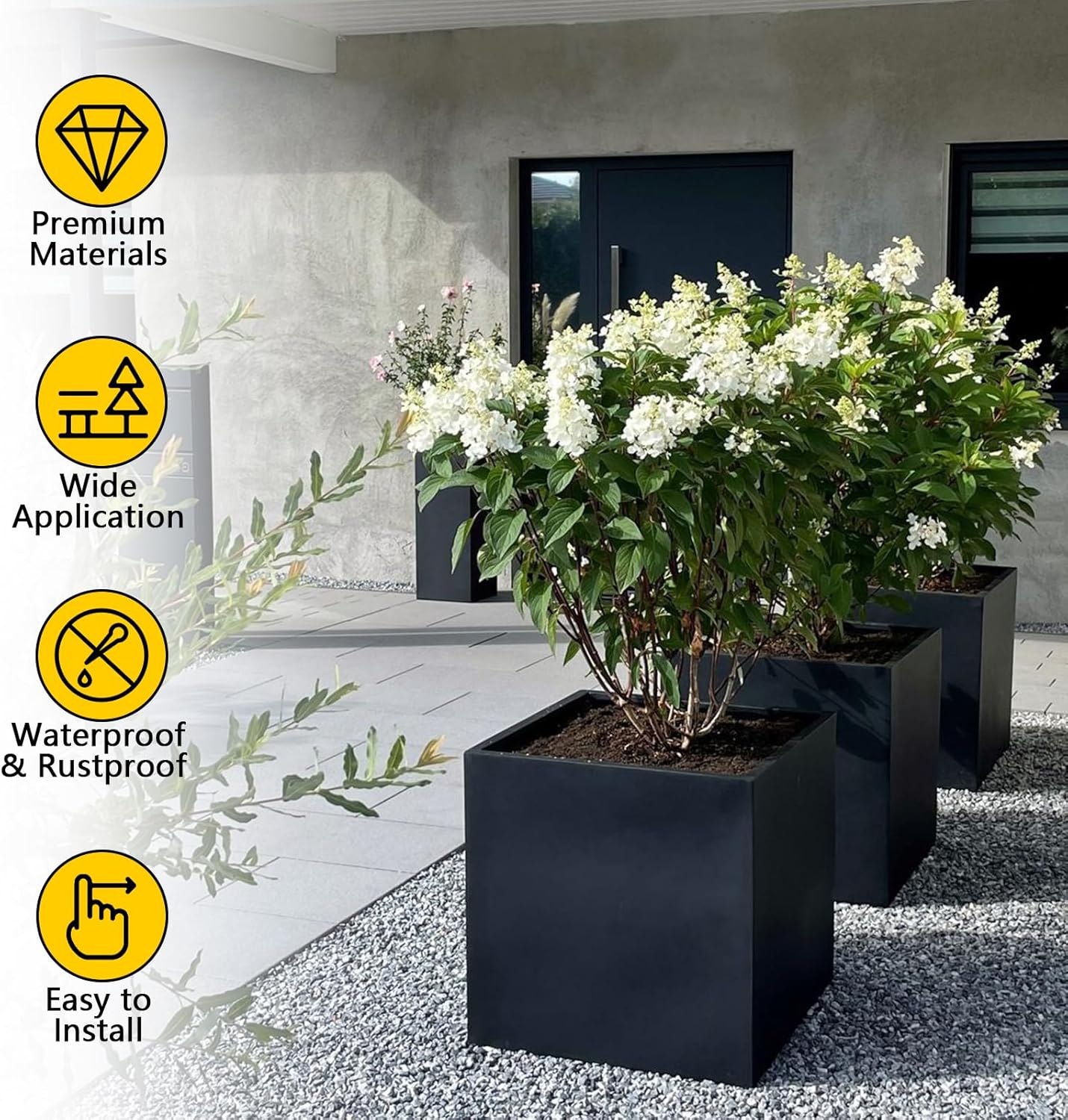 Heavy Duty Steel Planter Box (16"x16"x16"),Square Tall Planter Modern Detached for Indoor & Outdoor Planters Cube,Black Flower Plant Pot for Commercial Residential for Patio Deck & Backyard