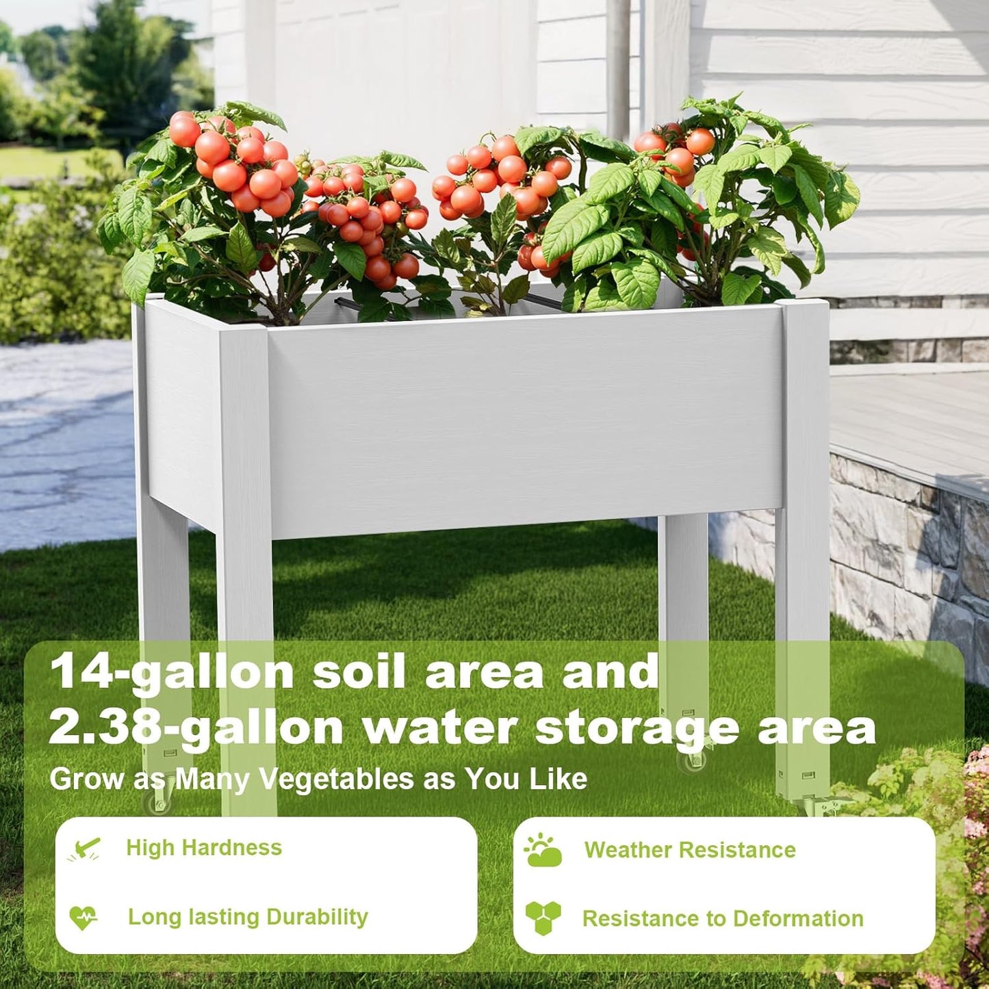 Horticulture Raised Garden Bed with Legs, Divisible Raised Resin Planter Box for Backyard, Patio, Balcony, with 4 Legs & 4 Swivel Lockable Wheels(Ashen,30.04 * 17.72 * 28.9)