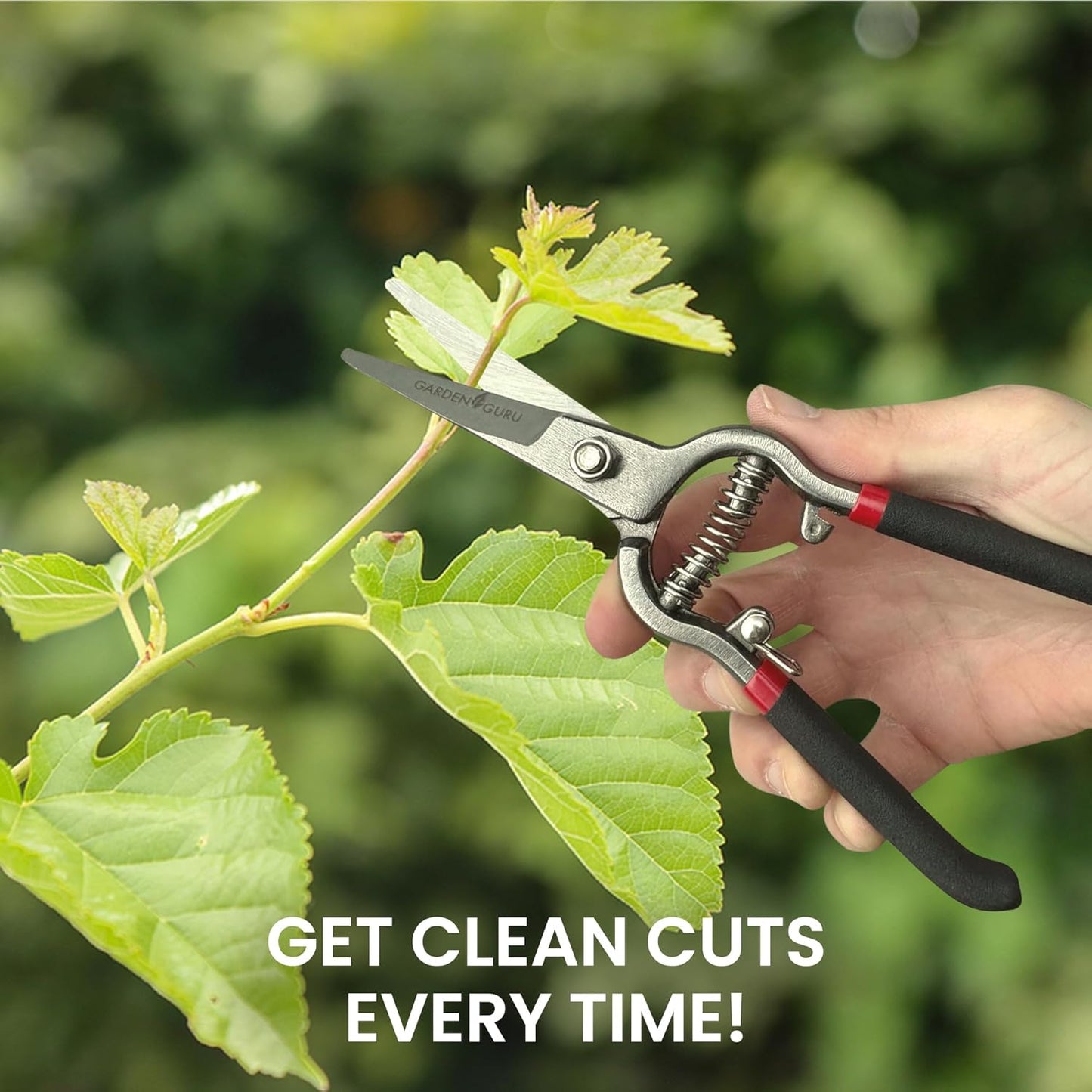 GARDEN GURU Classic Bypass Pruning Shears Clippers – Heavy Duty Forged Steel Garden Pruners – Safety Lock – Non Slip Comfort Grips – Cuts up to 1” Diameter – Professional Bypass Pruners for Gardening