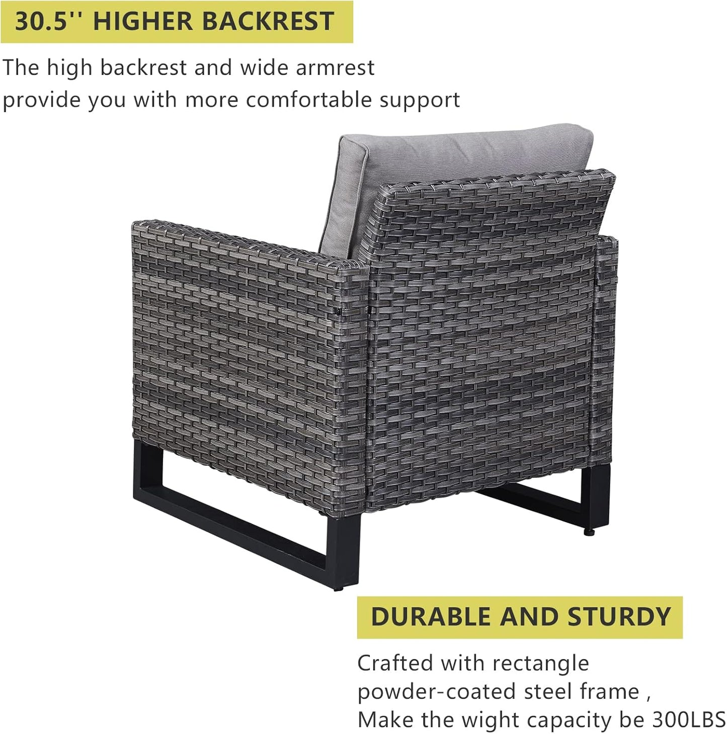 HUMMUH 7 Piece Patio Furniture Set with Fire Pit Table 41in 55,000 BTU,Wicker Outdoor Conversation Sets - Outdoor Chairs Set of 2 Patio Sofa for Porch,Garden,Backyard