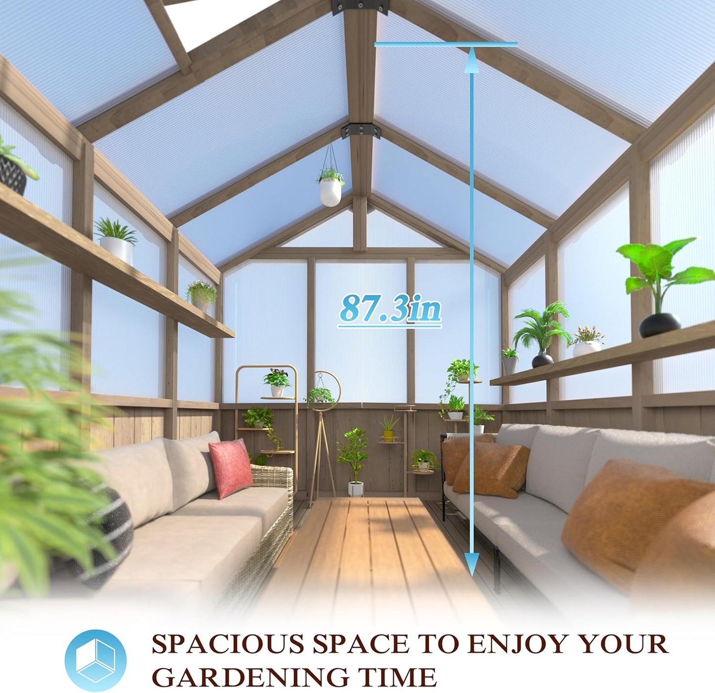 MUPATER 8 x 14FT Walk-in Wooden Greenhouse for Outdoor, Heavy Duty Green House Kit with Ventilated Window & Lockable Door, Greenhouse for Outside Garden, Backyard, Patio, Lawn