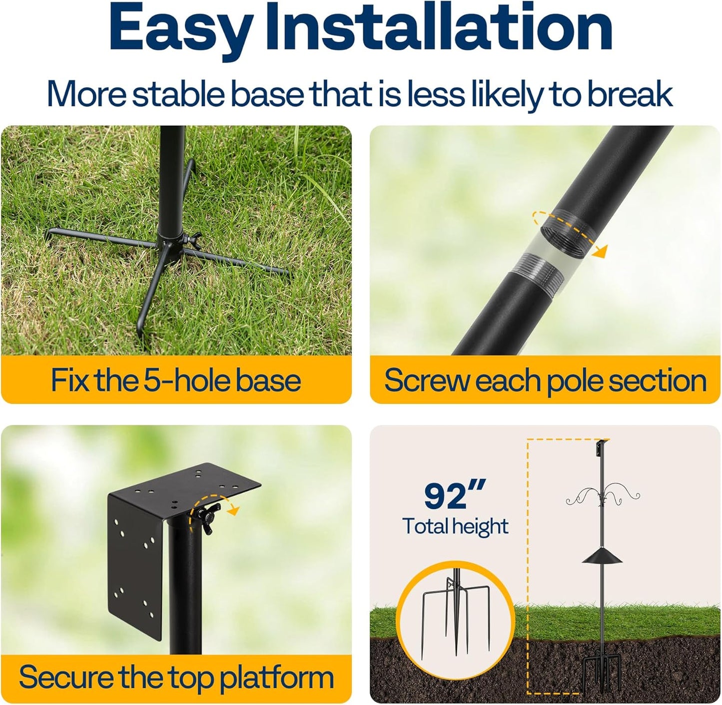 VIVOHOME 106 Inch Bird Feeder Pole, Heavy Duty Adjustable Bird House Stand Pole for Outdoor, Bird House Pole Mount Kit with 5 Prong
